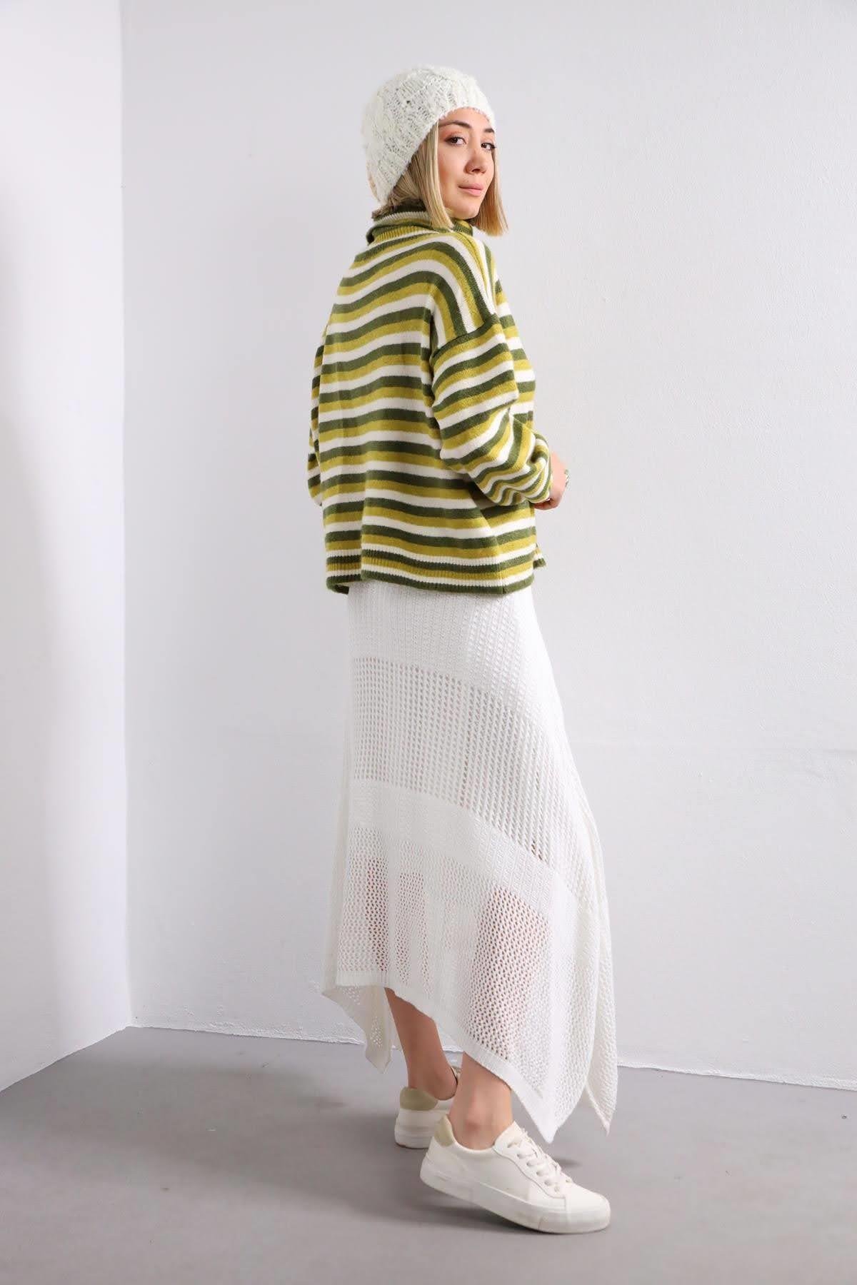 Fıstık Yeşili Boğazlı Triko Kazak - Şaman Butik Fıstık Yeşili Boğazlı Triko Kazak