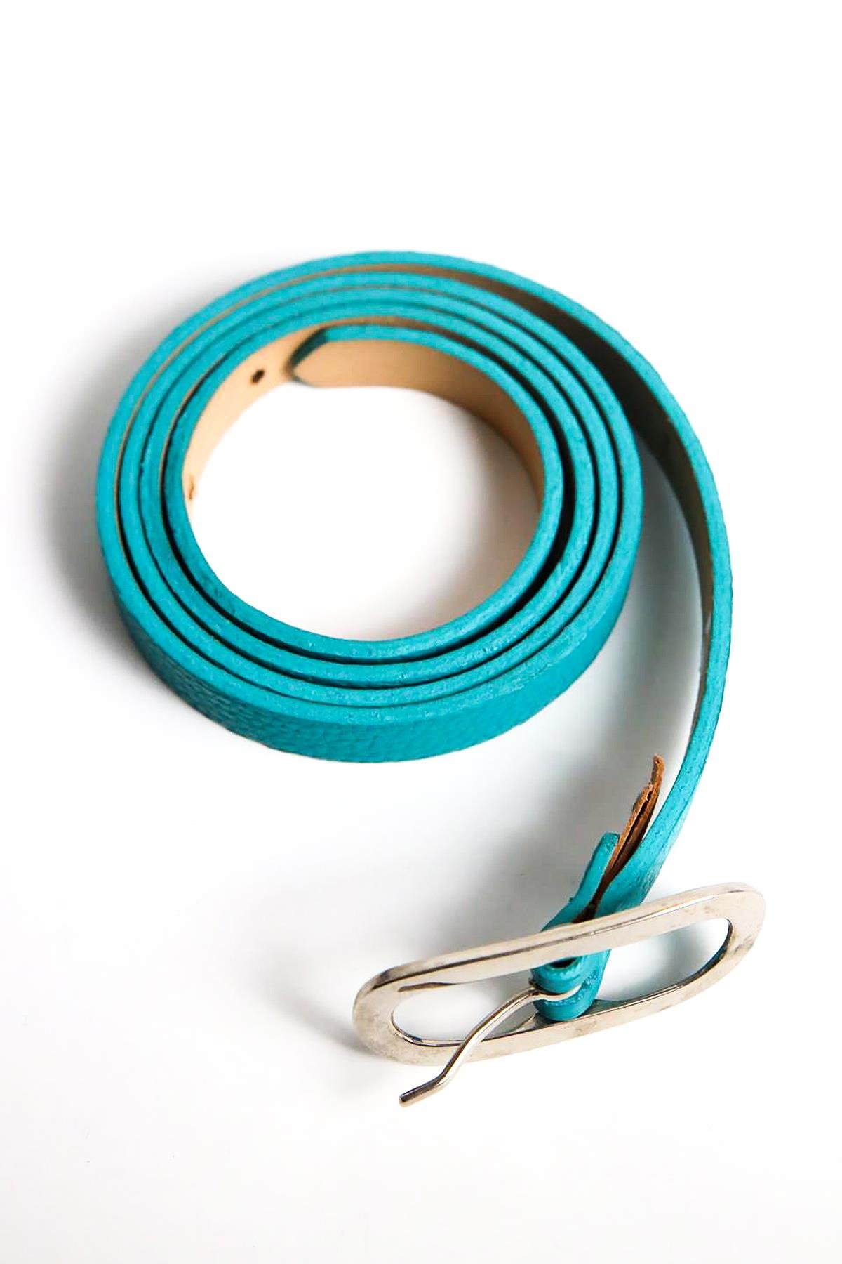  Turkuaz İnce Suni Deri Kemer