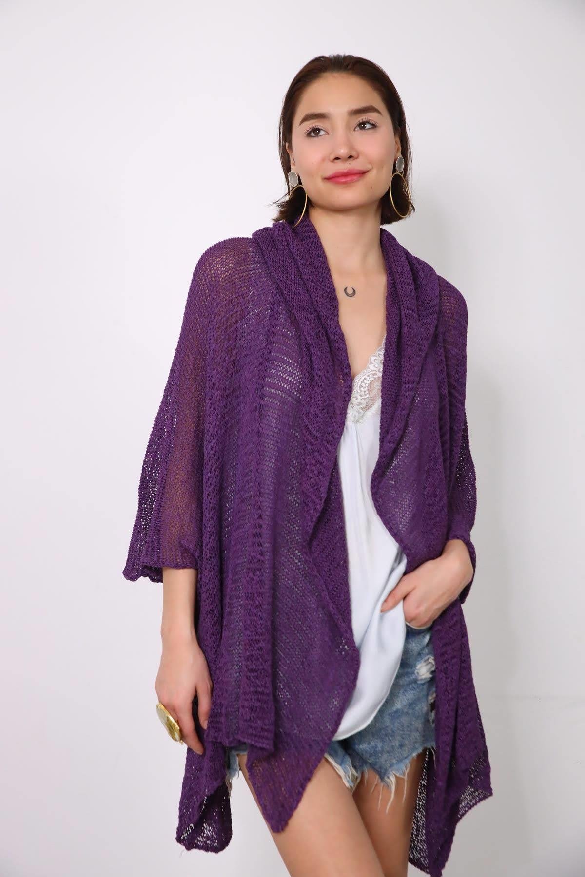  Mor Kapüşonlu Merserize Hırka