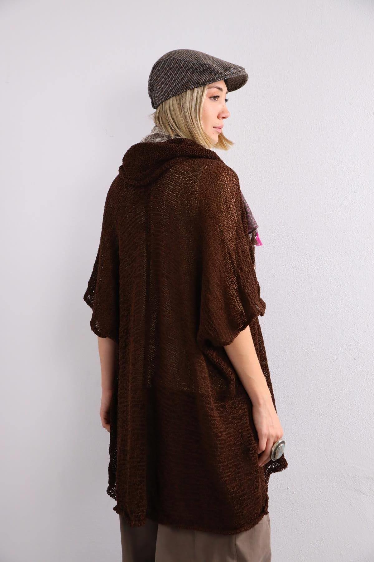 Dark Brown Mercerized Hoodie Cardigan Dark Brown Mercerized Hoodie Cardigan