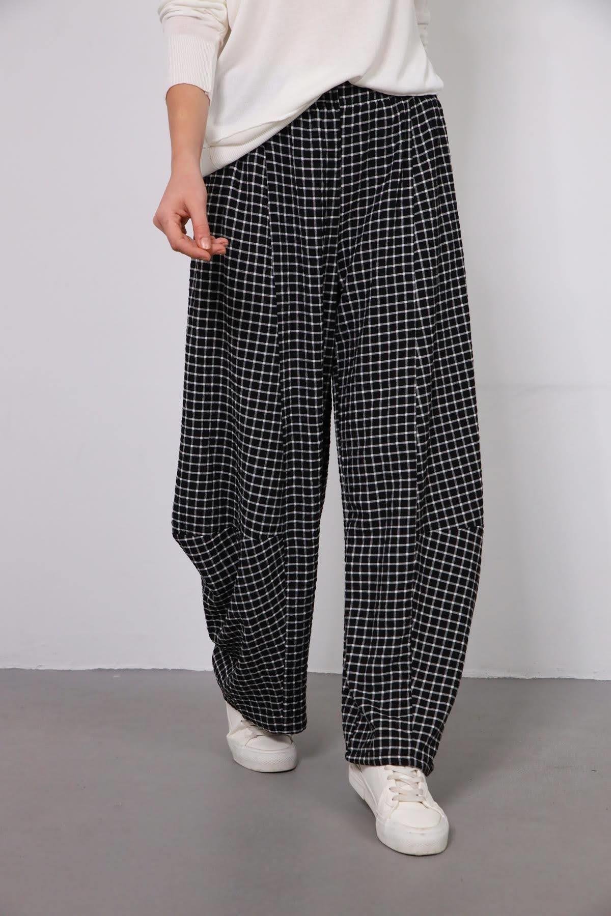 Black Check Pattern Slouchy Trousers - Saman Butik | Shop Online Black Check Pattern Slouchy Trousers