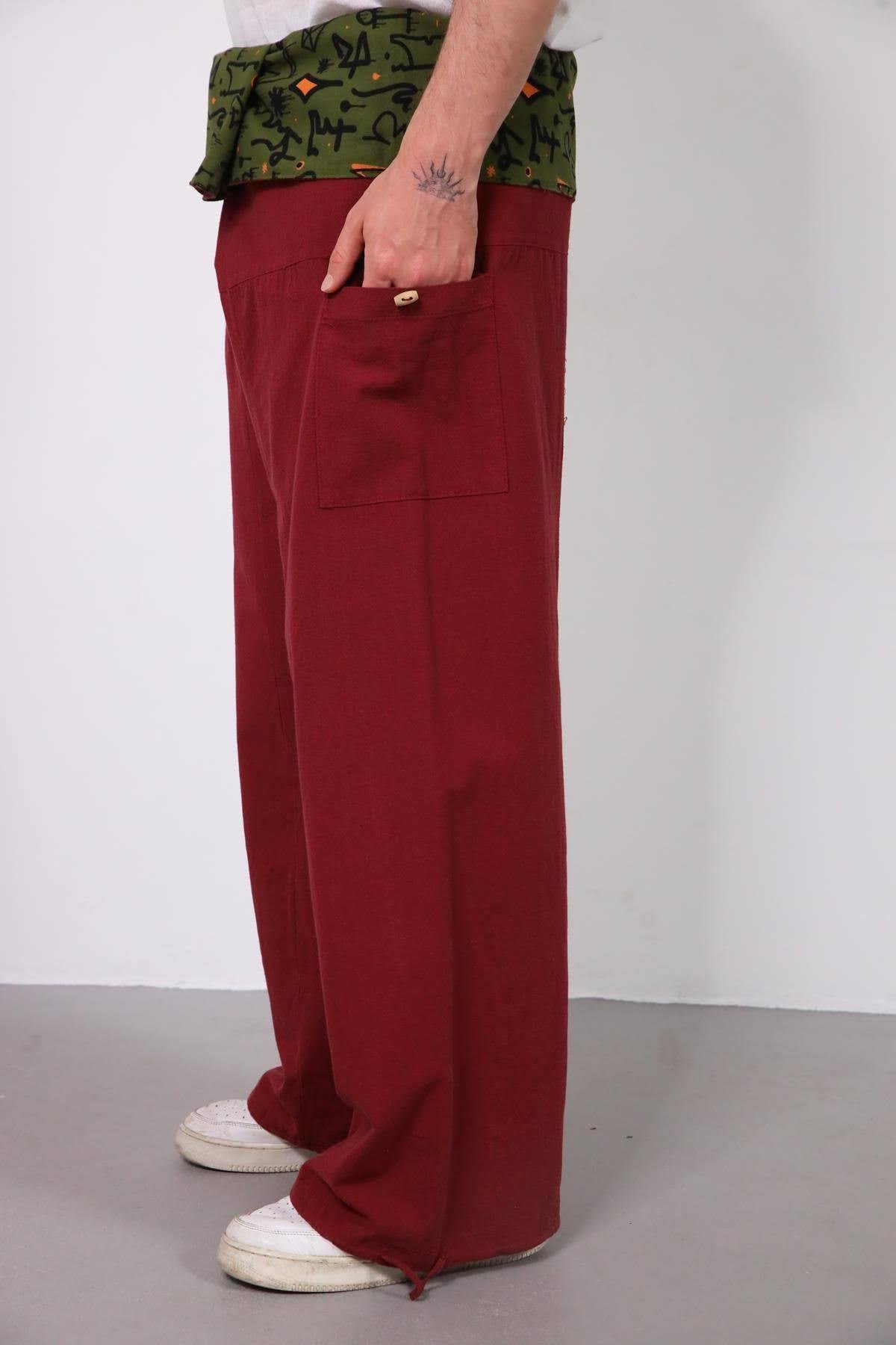  Bordo Beli Desenli Balıkçı Pantolon