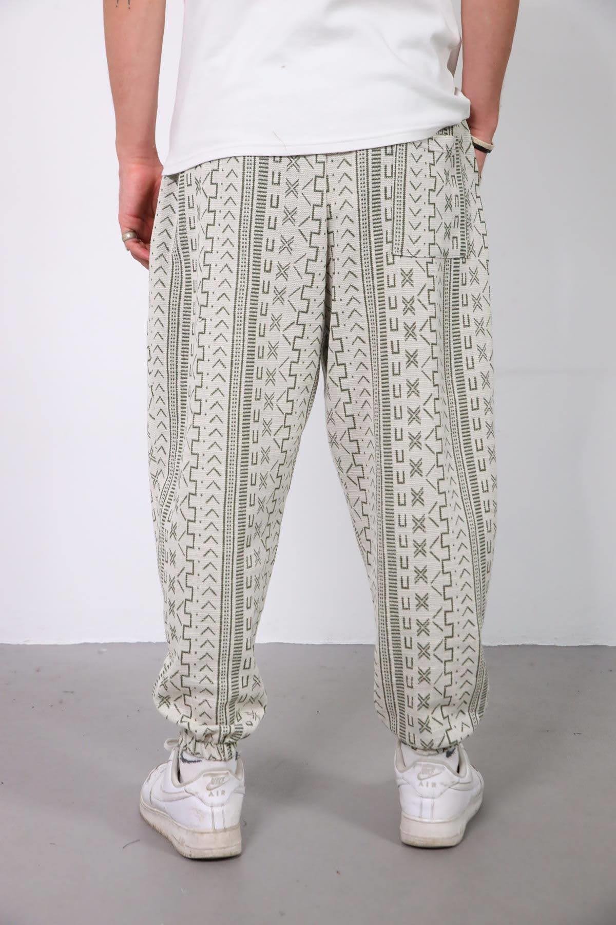  Taş Rengi Paçası Lastikli Desenli Erkek Pantolon