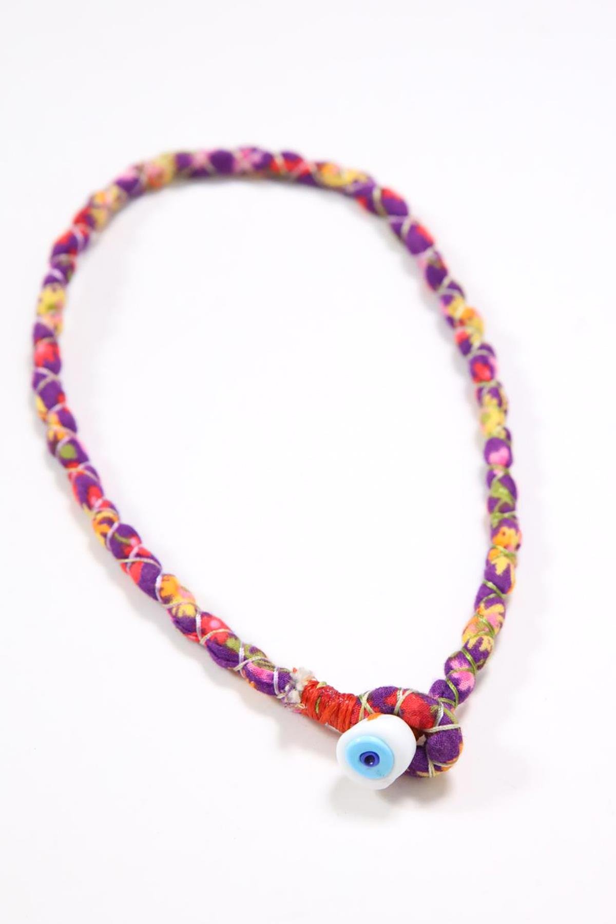 Mor El Yapımı Kumaş Kolye - Şaman Butik Mor El Yapımı Kumaş Kolye