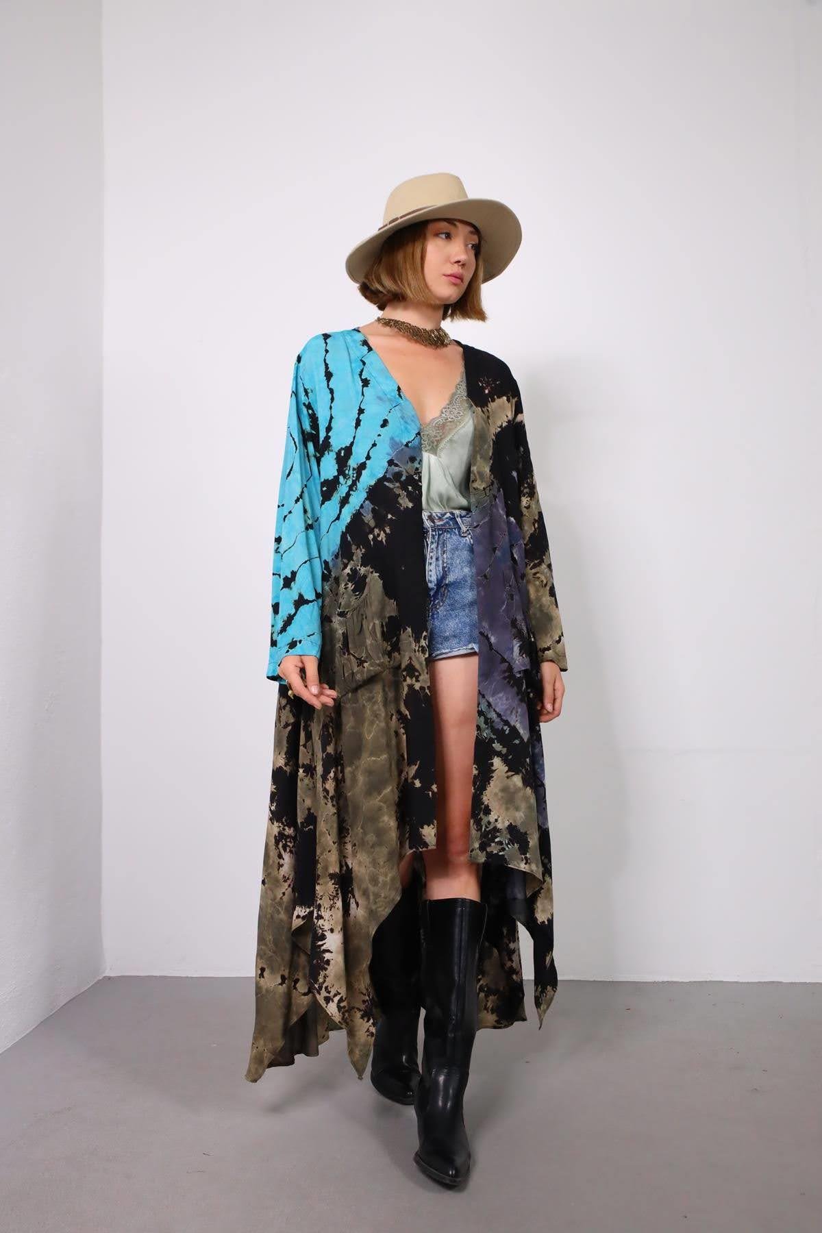 Siyah Batik Desenli Cep Detay Kaftan - Şaman Butik - Bohem Giyim ve Aksesuar | Kadın & Erkek Siyah Batik Desenli Cep Detay Kaftan