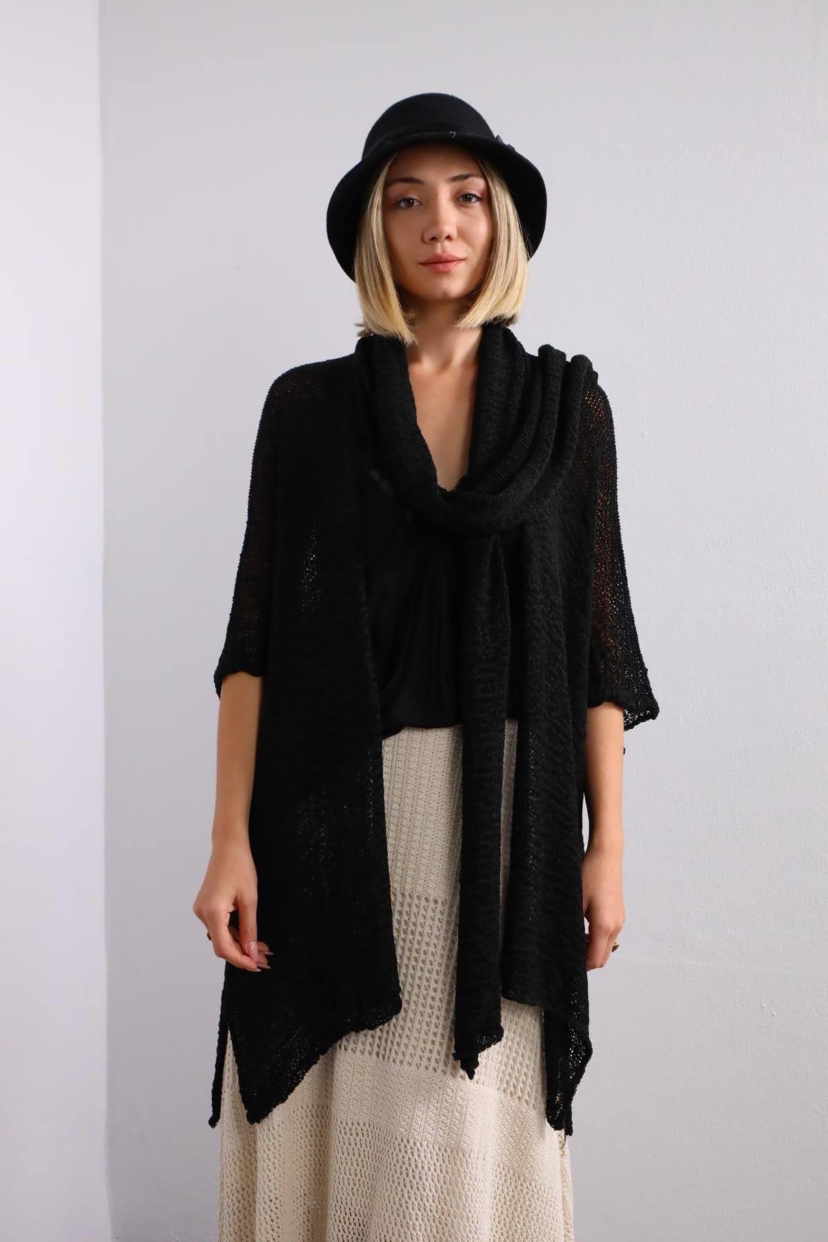 Saman Butik | Shop Online Black Shawl Collar Mercerized Cardigan