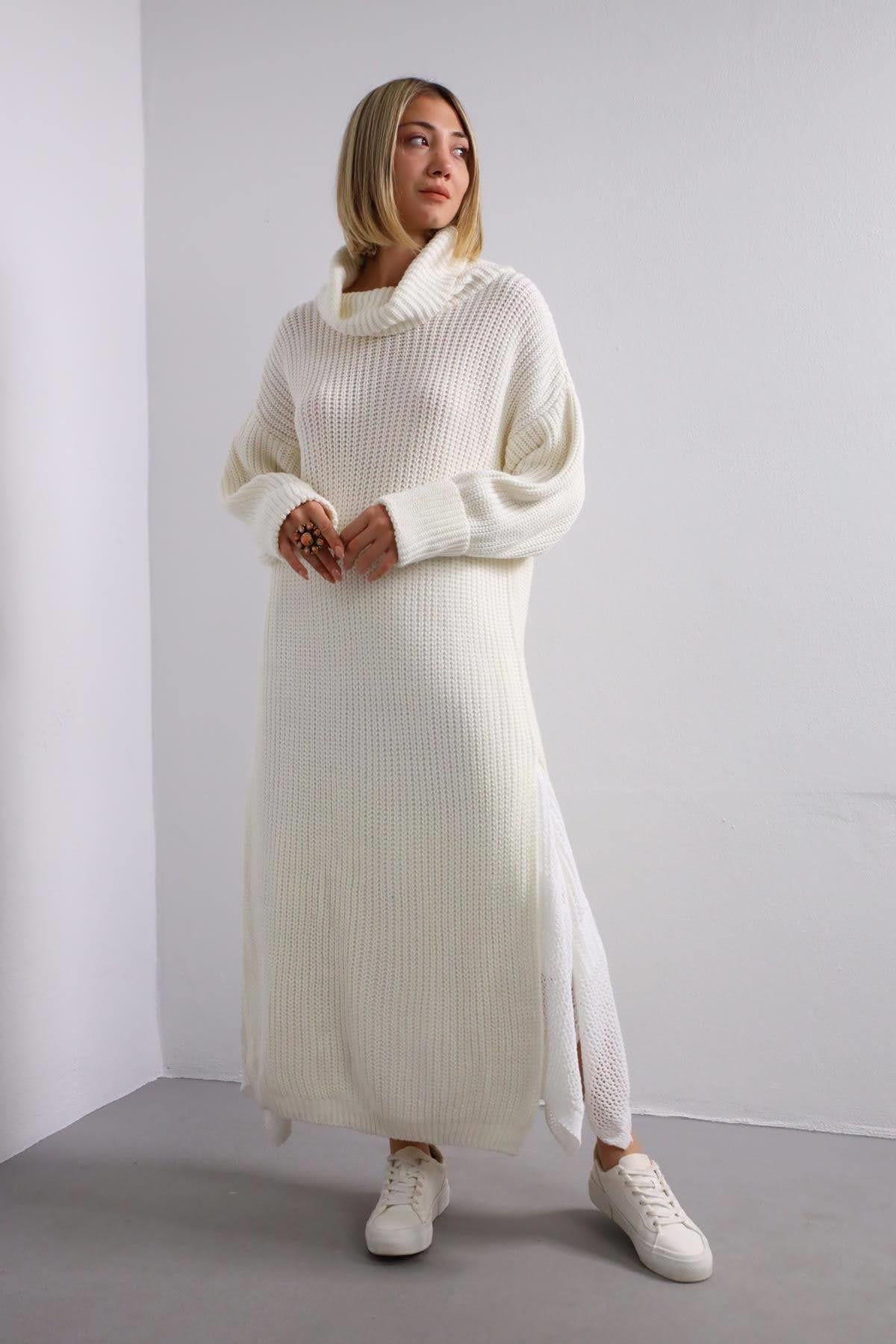 Ecru Turtleneck Long Knit Dress Ecru Turtleneck Long Knit Dress