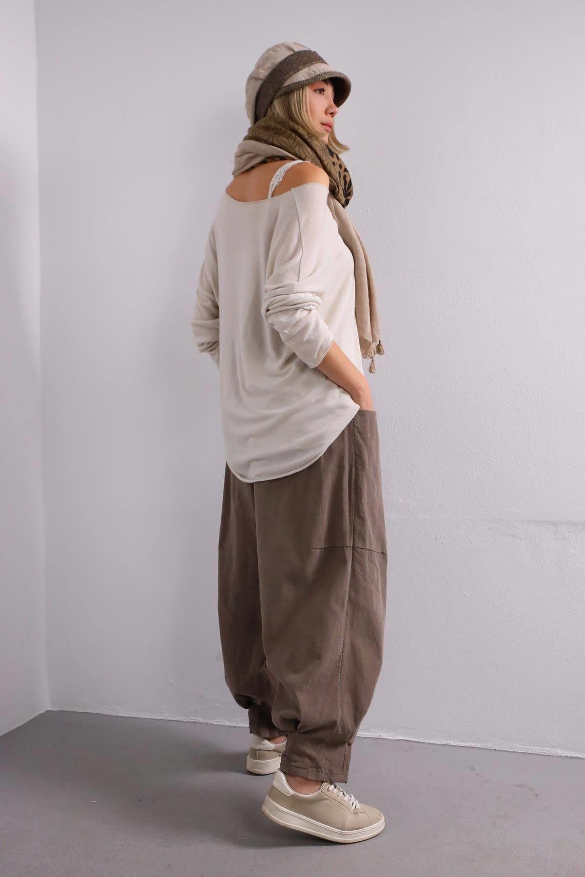 Vizon Rengi Kemerli Kadife Pantolon - Şaman Butik Vizon Rengi Kemerli Kadife Pantolon