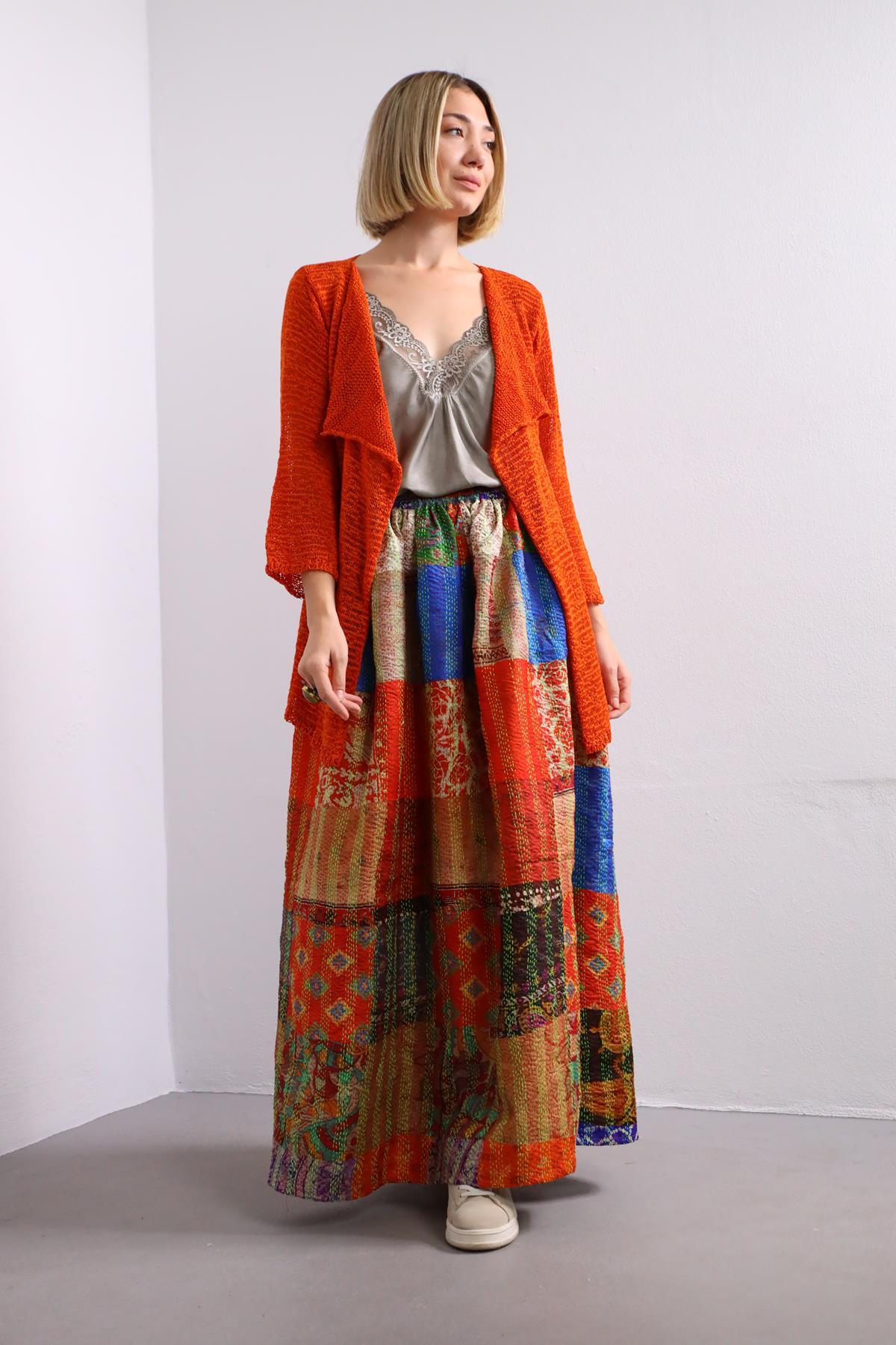  Turuncu Kanca Detaylı Merserize Hırka