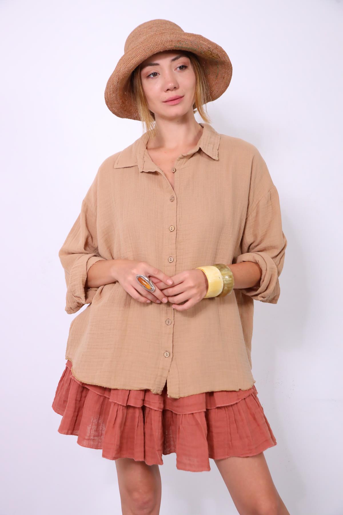  Sütlü Kahve Sırtı Püsküllü Gömlek