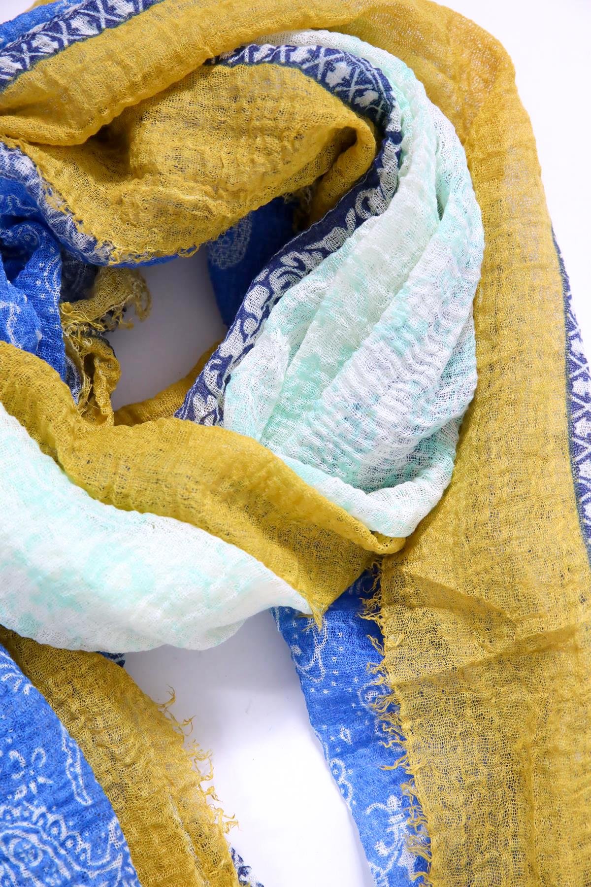 Hardal Rengi Desenli Saçaklı Şal - Şaman Butik Hardal Rengi Desenli Saçaklı Şal