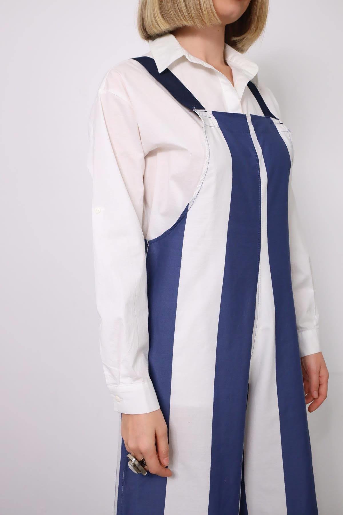 Mavi Çizgili Salopet Tulum - Şaman Butik - Bohem Giyim ve Aksesuar | Kadın & Erkek Mavi Çizgili Salopet Tulum