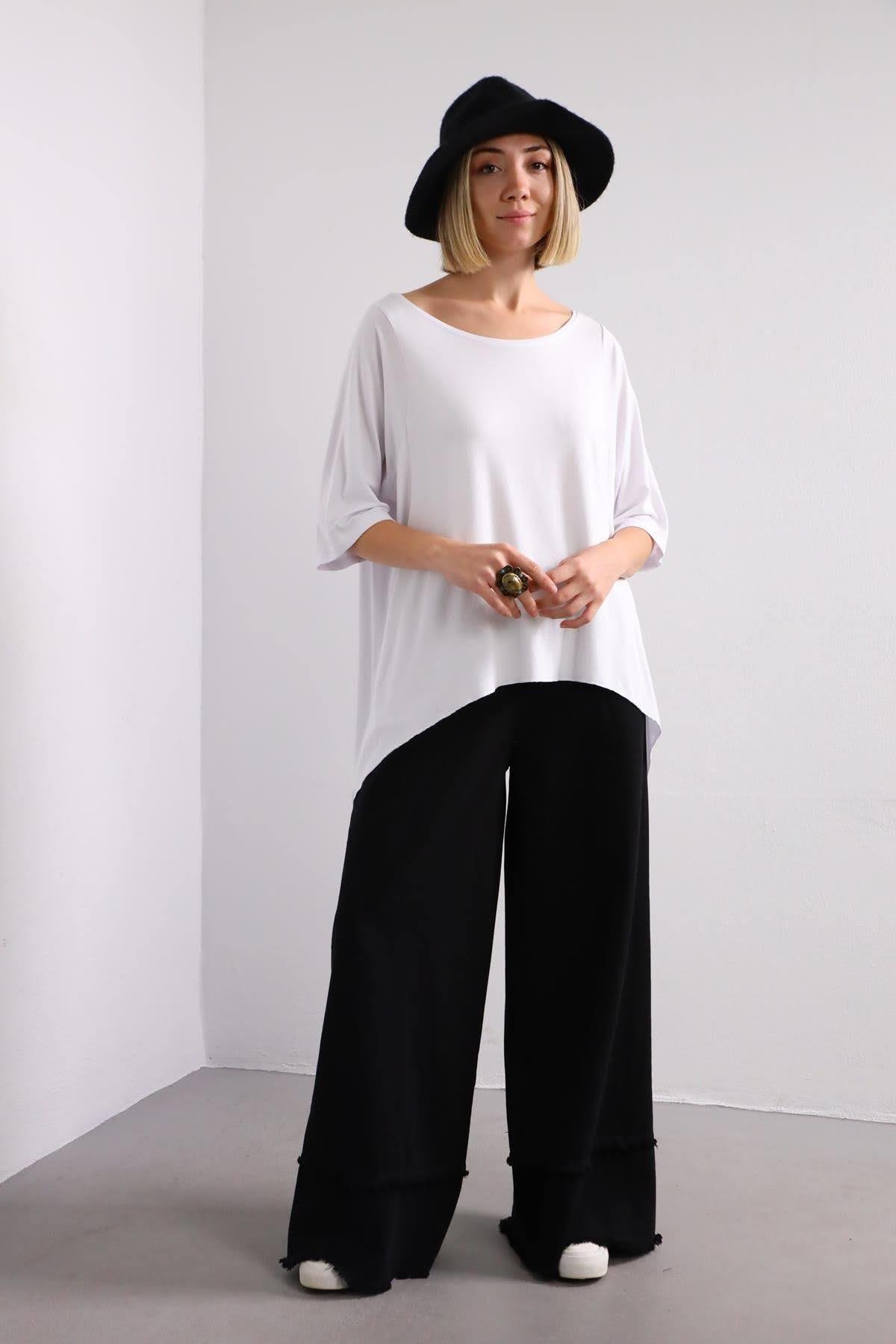 White Long Sides Blouse - Şaman Butik | Shop Online White Long Sides Blouse
