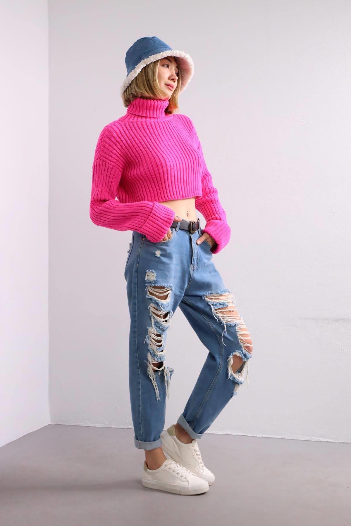  Pembe Boğazlı Crop Kazak