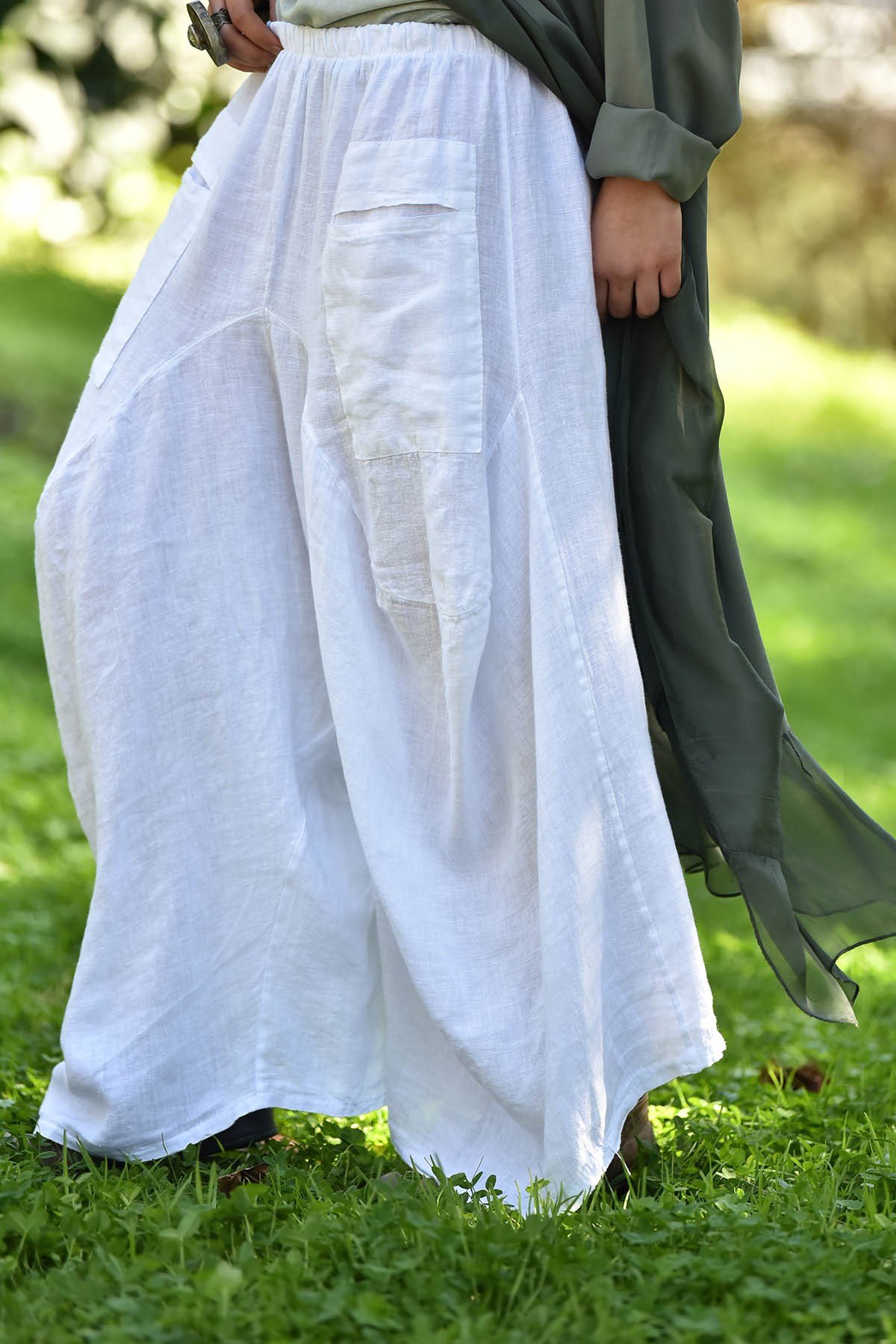 Beyaz Keten Kontes Şalvar