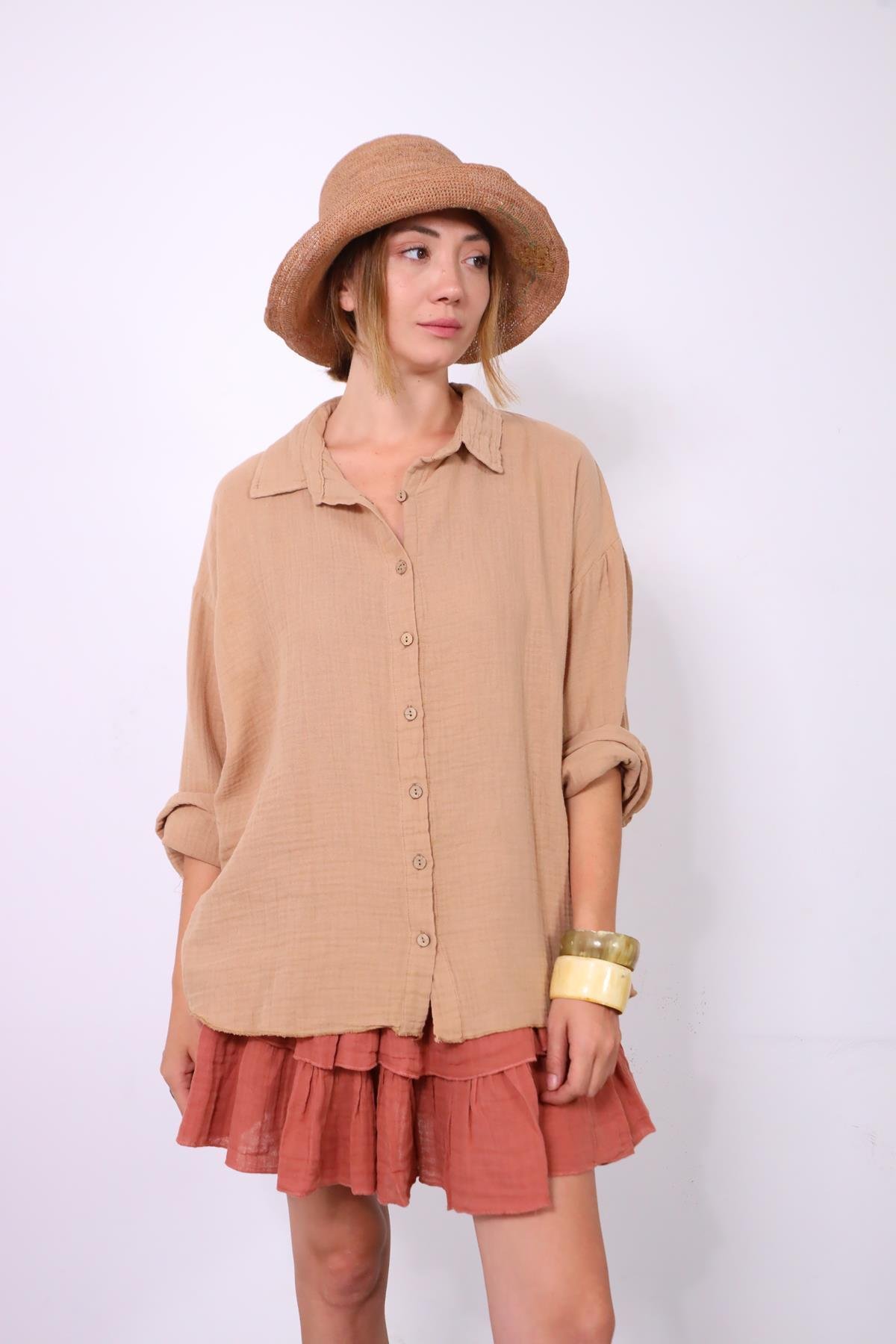  Sütlü Kahve Sırtı Püsküllü Gömlek