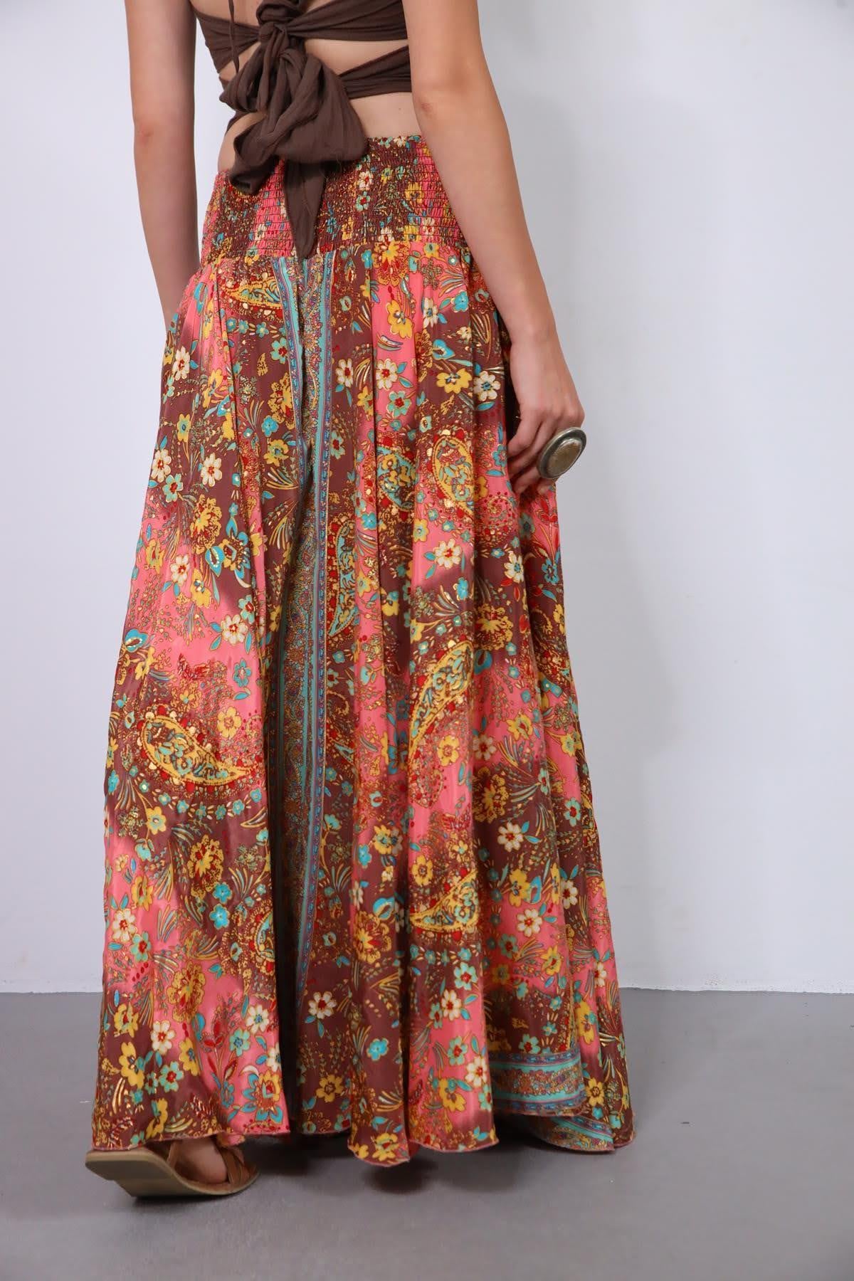 Mint Yeşili Beli Gipeli Nakışlı İpek Pantolon Etek - Şaman Butik Mint Yeşili Beli Gipeli Nakışlı İpek Pantolon Etek