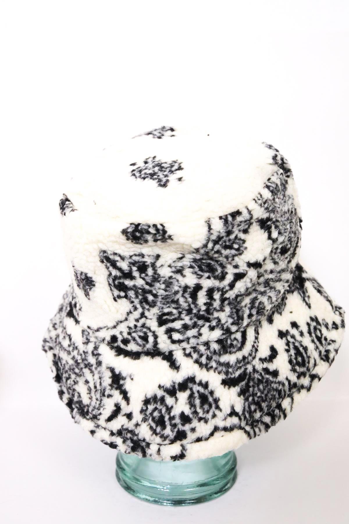  Ekru Şal Desenli Bucket Şapka