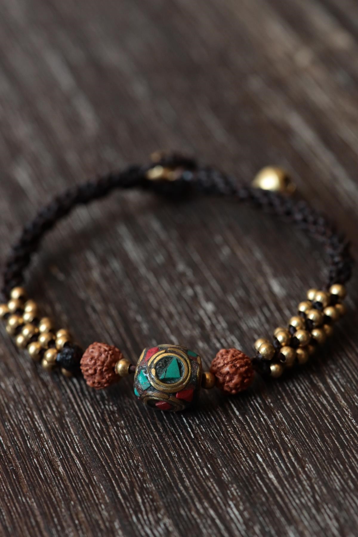  Rudraksha Tohumlu Bronz Boncuklu Tasarım Bileklik