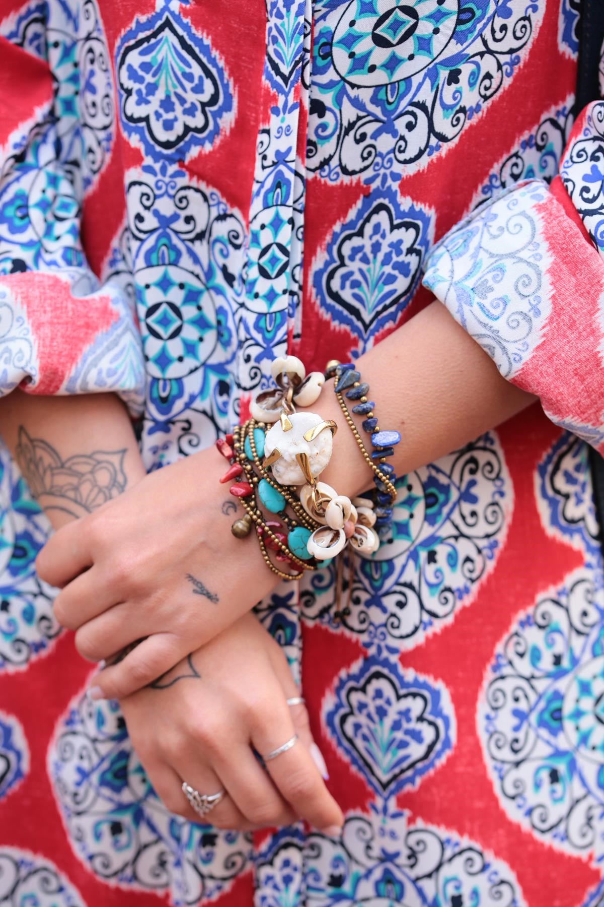 Turkuaz Çoklu Oval Bronz Bileklik - Şaman Butik Turkuaz Çoklu Oval Bronz Bileklik