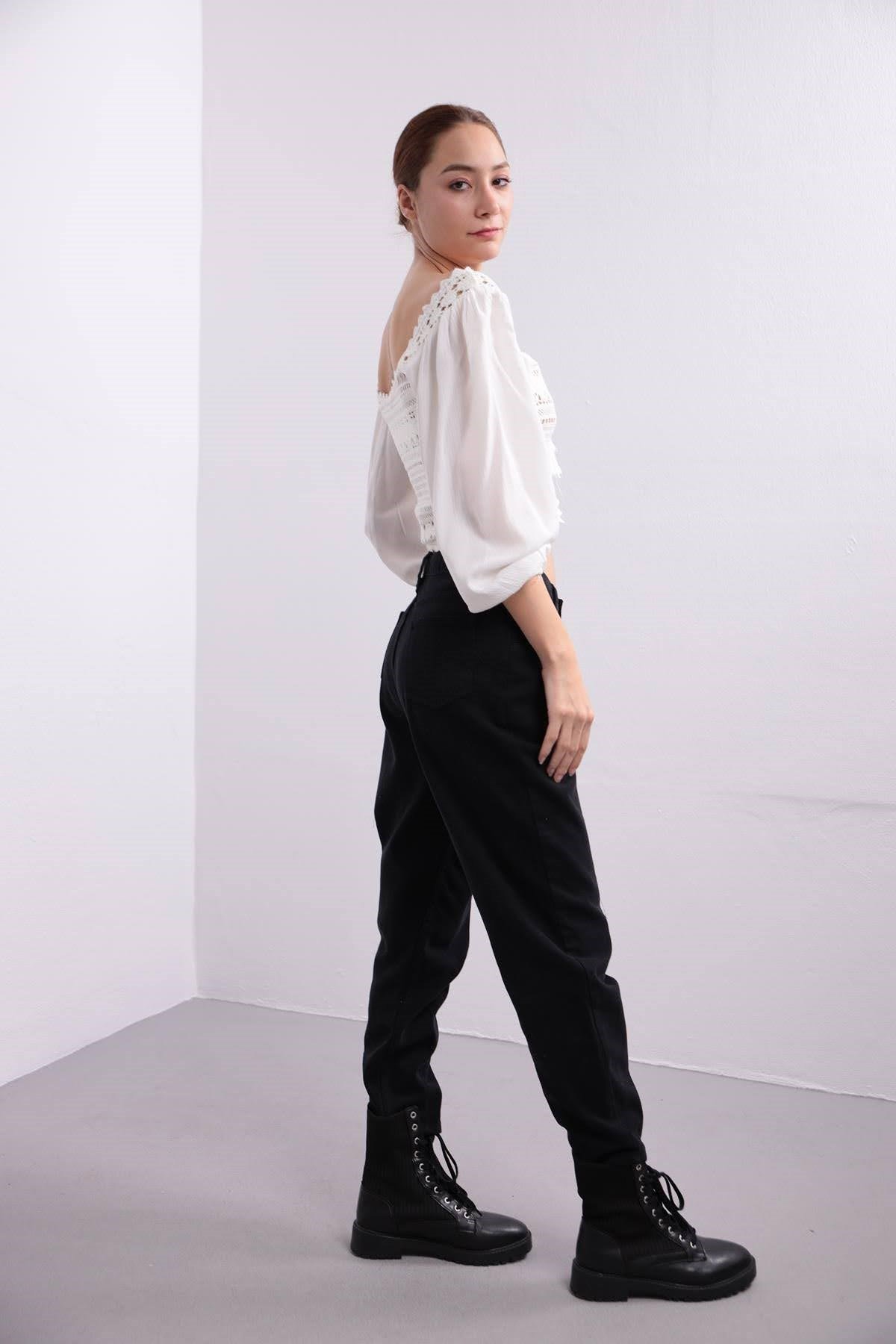 Saman Butik | Shop Online White Tie Detail Knitted Blouse