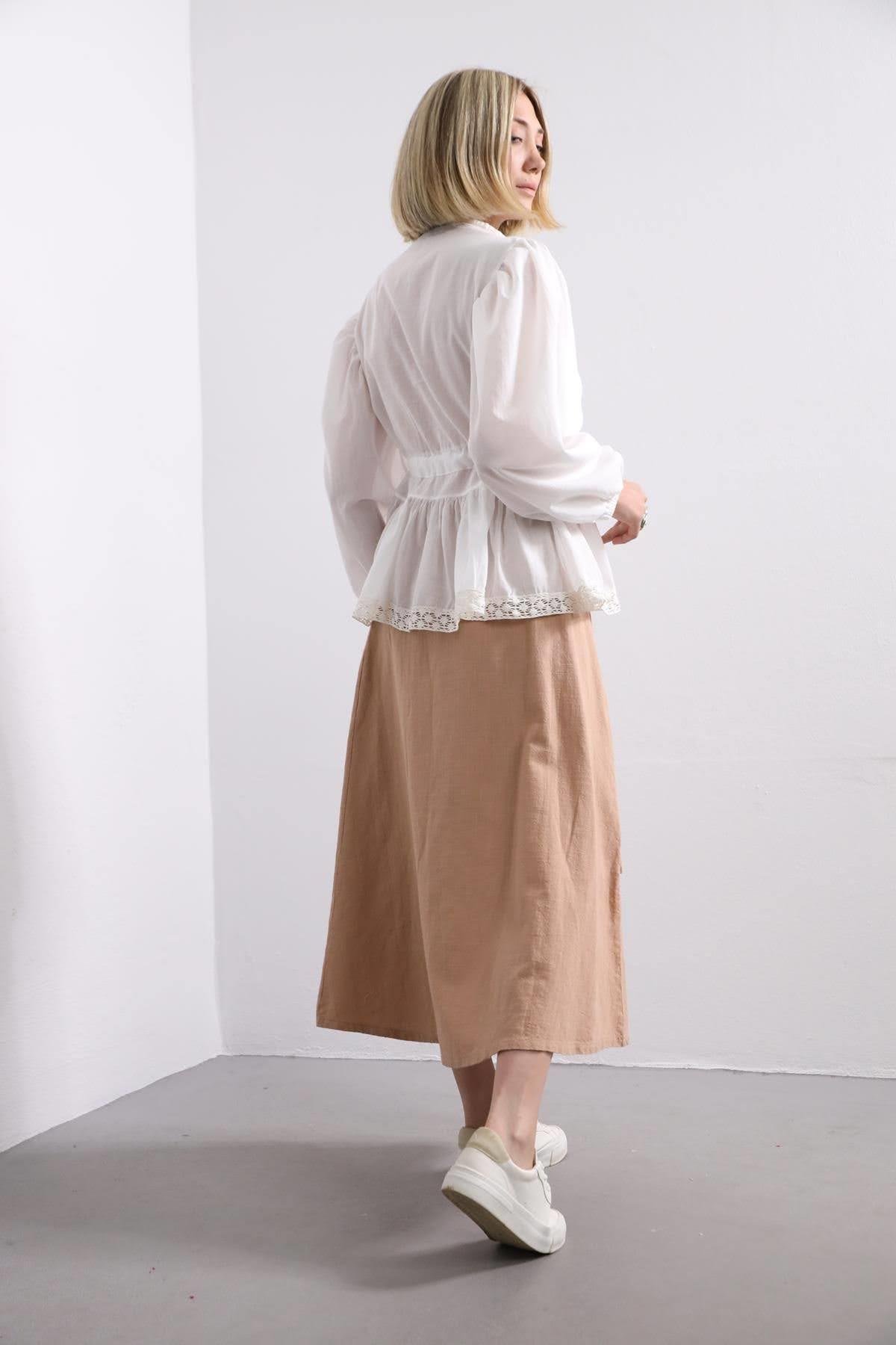 Saman Butik | Shop Online White V Neck Blouse with Tie Detail