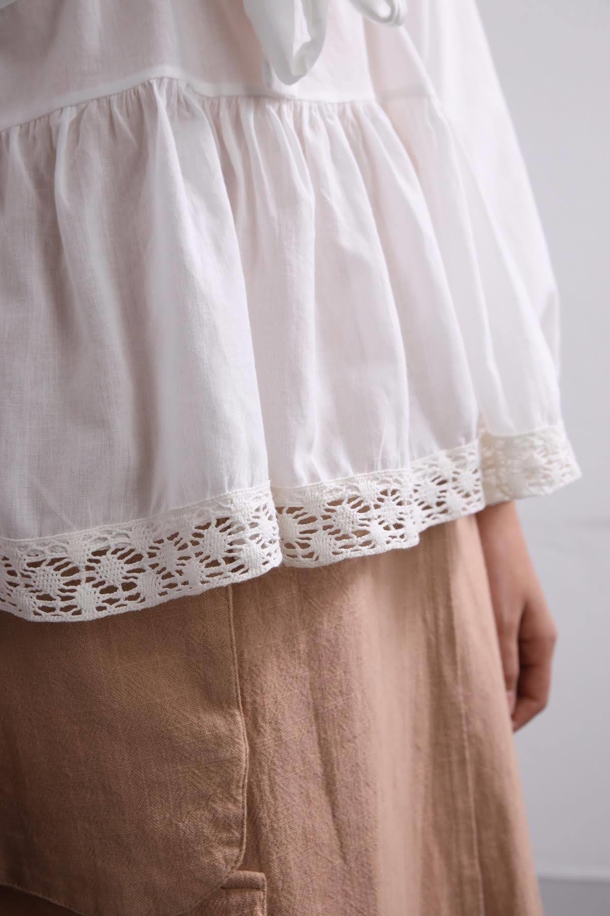 Saman Butik | Shop Online White V Neck Blouse with Tie Detail