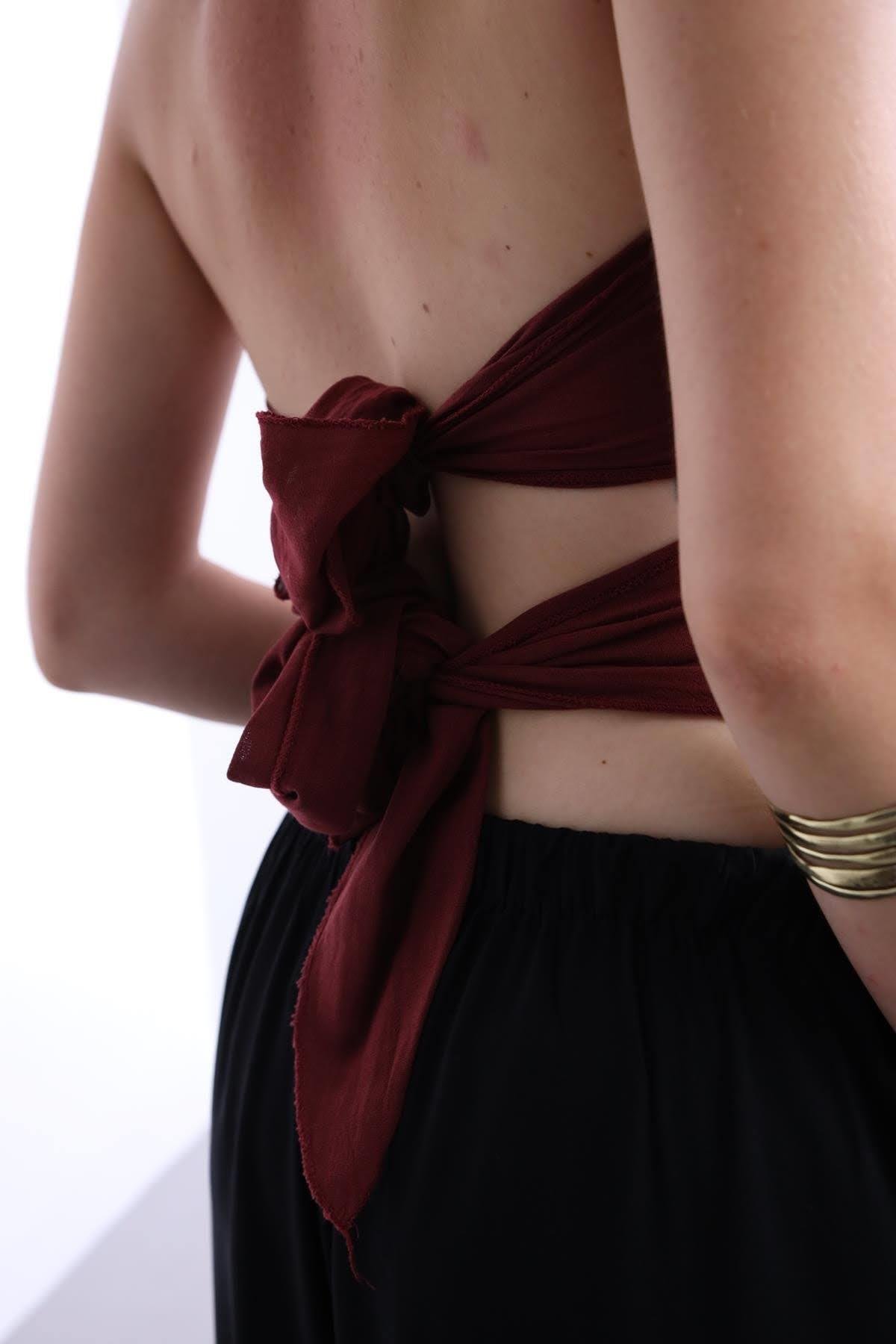 Burgundy Tie Back Blouse - Saman Butik | Boho Fashion Burgundy Tie Back Blouse