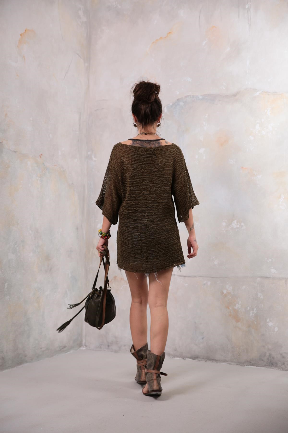 Saman Butik | Shop Online Khaki Orphan Sleeve Mercerized Blouse