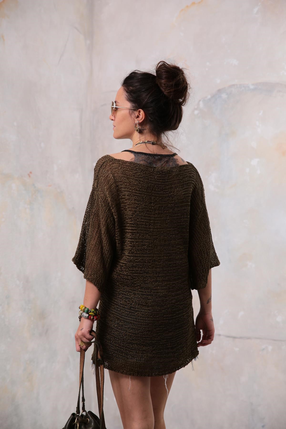 Saman Butik | Shop Online Khaki Orphan Sleeve Mercerized Blouse