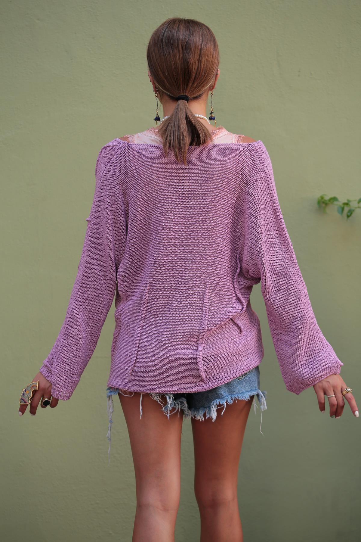 Saman Butik | Shop Online Lilac Stitch Detailed Knitted Blouse