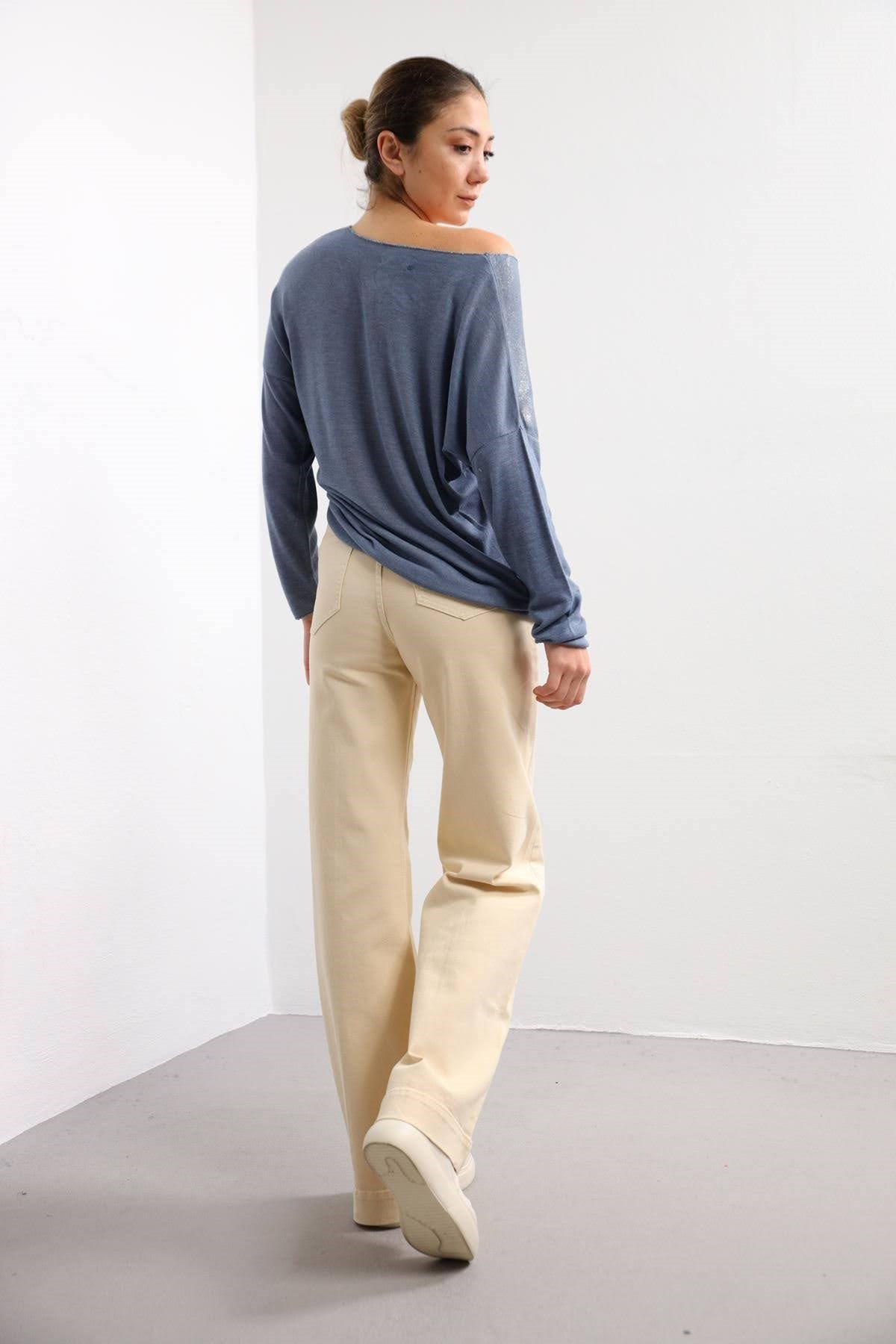 Blue Star Print Shiny Blouse - Şaman Butik | Shop Online Blue Star Print Shiny Blouse