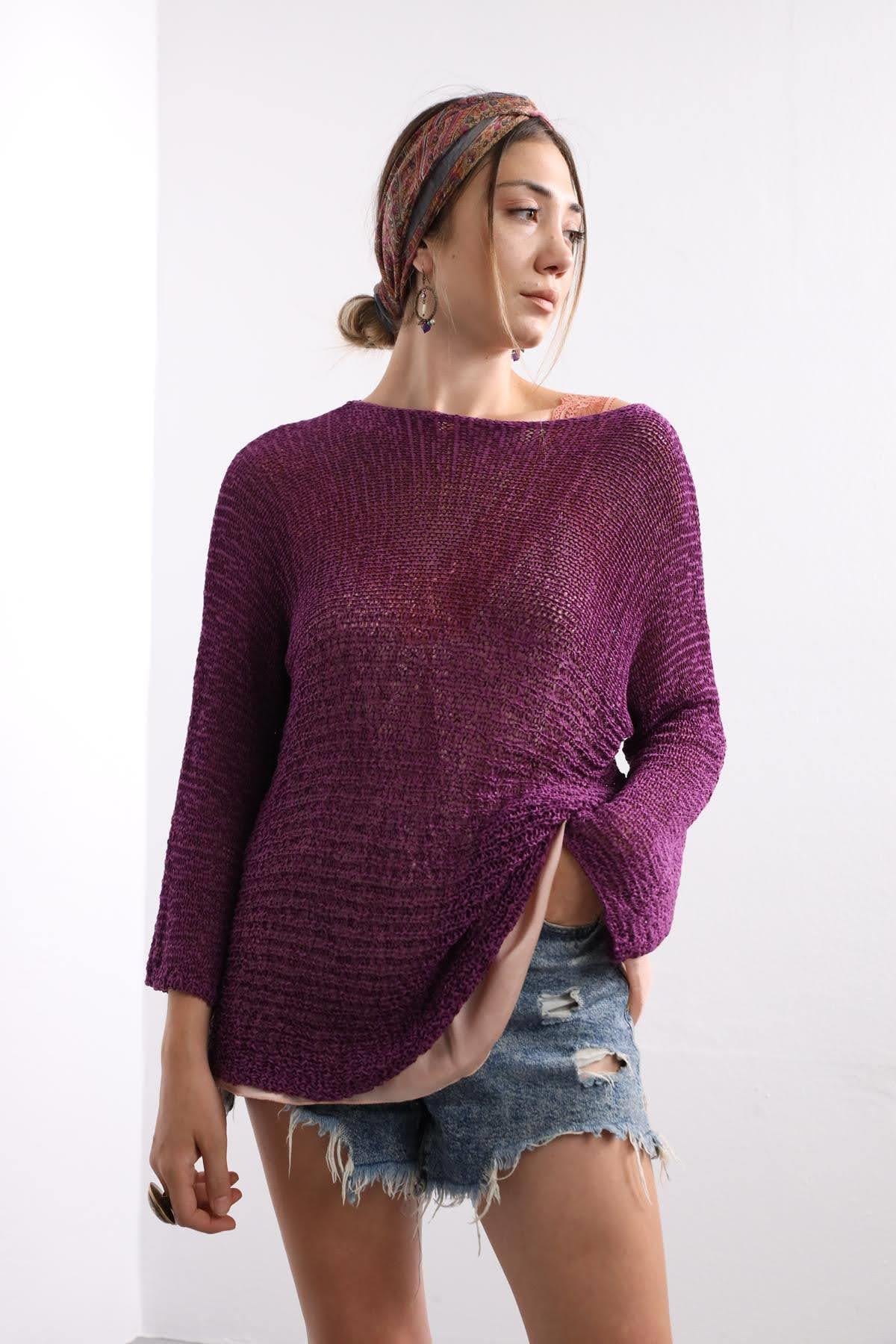 Mor Merserize Bluz - Şaman Butik Mor Merserize Bluz