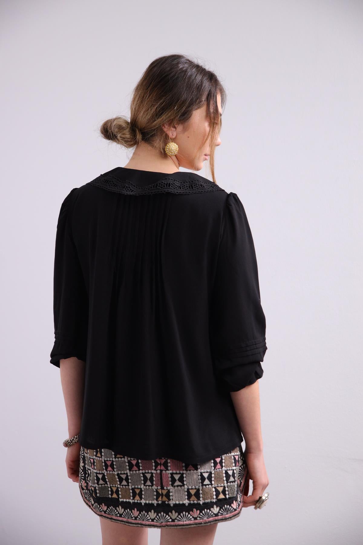 Saman Butik | Shop Online Black Lace Detailed Ruffle Trim Blouse