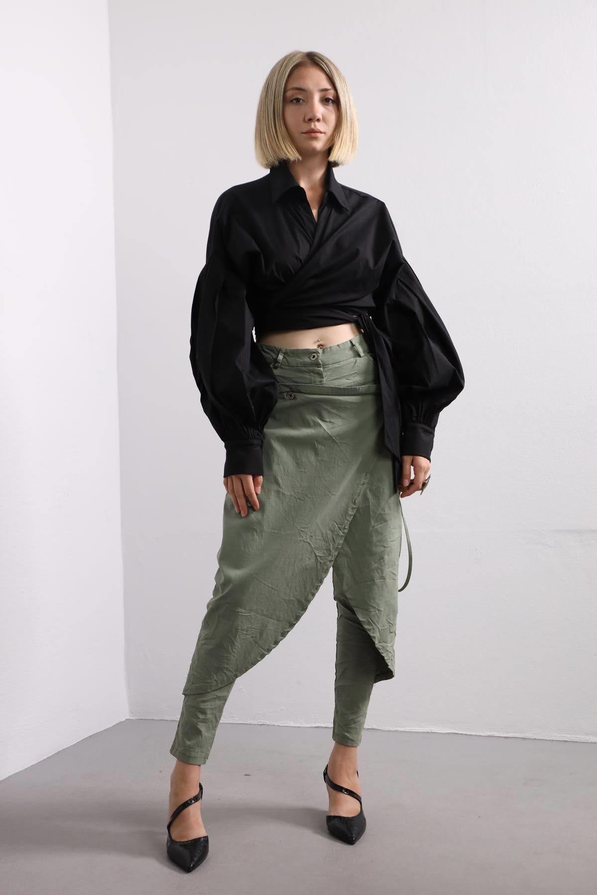 Black Puff Sleeve Tie Detail Blouse - Şaman Butik | Shop Online Black Puff Sleeve Tie Detail Blouse