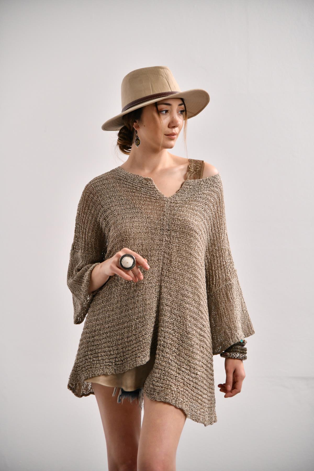 Saman Butik | Shop Online Mink Color Lightweight Knitted Blouse