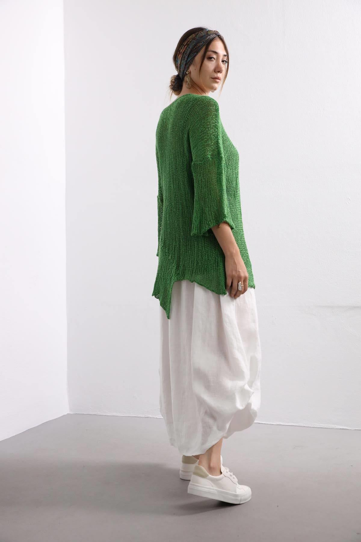 Green Asymmetric Design Mercerized Blouse Green Asymmetric Design Mercerized Blouse