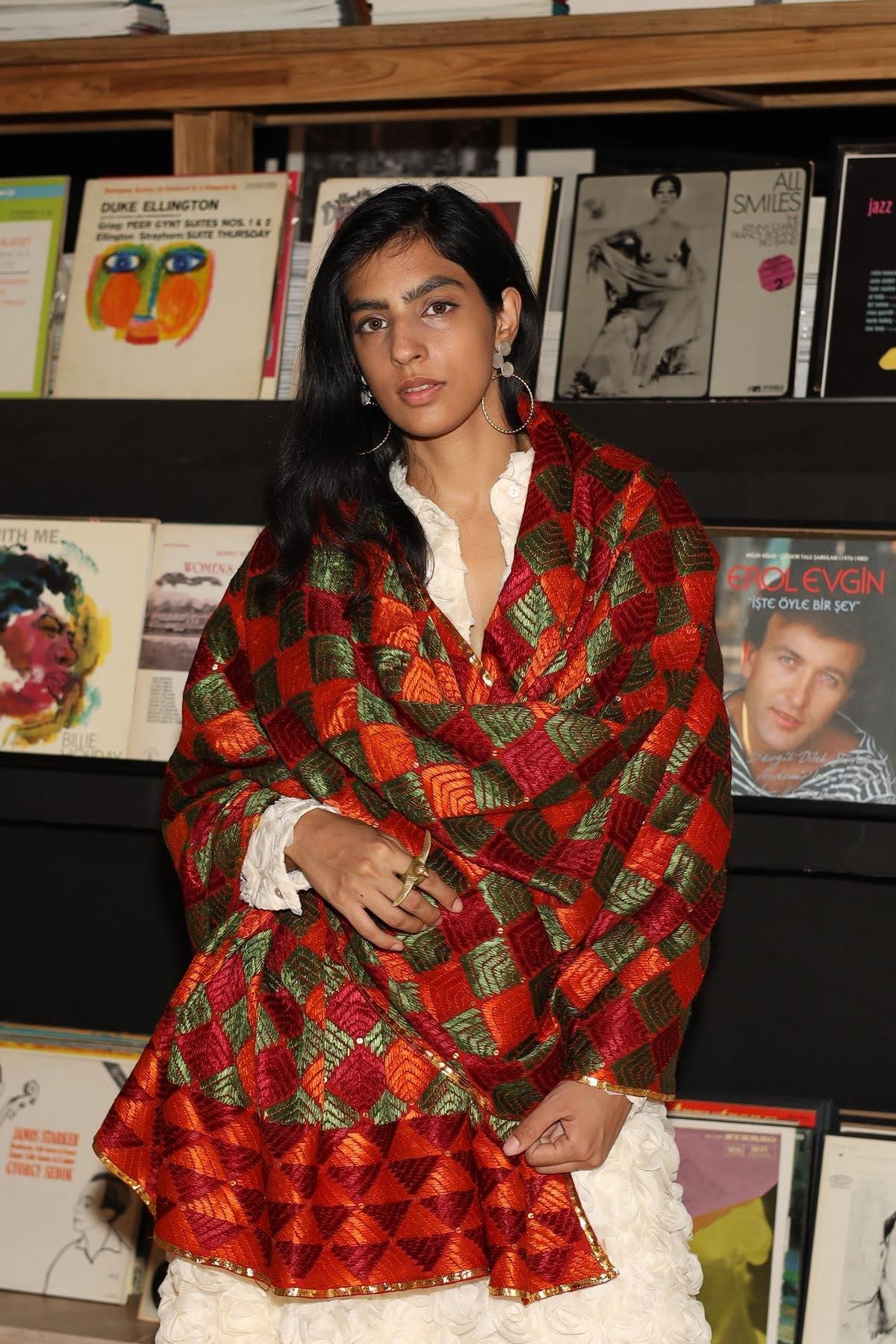 Bordo Baklava Desenli Payet Detaylı Nakışlı Şal