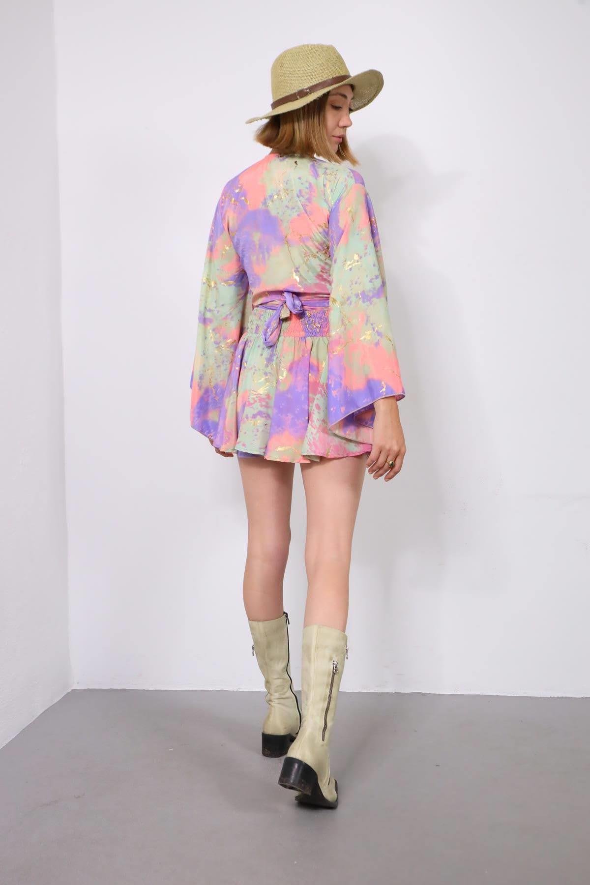 Lila Desenli Yarasa Kol İpek Bolero - Şaman Butik - Bohem Giyim ve Aksesuar | Kadın & Erkek Lila Desenli Yarasa Kol İpek Bolero