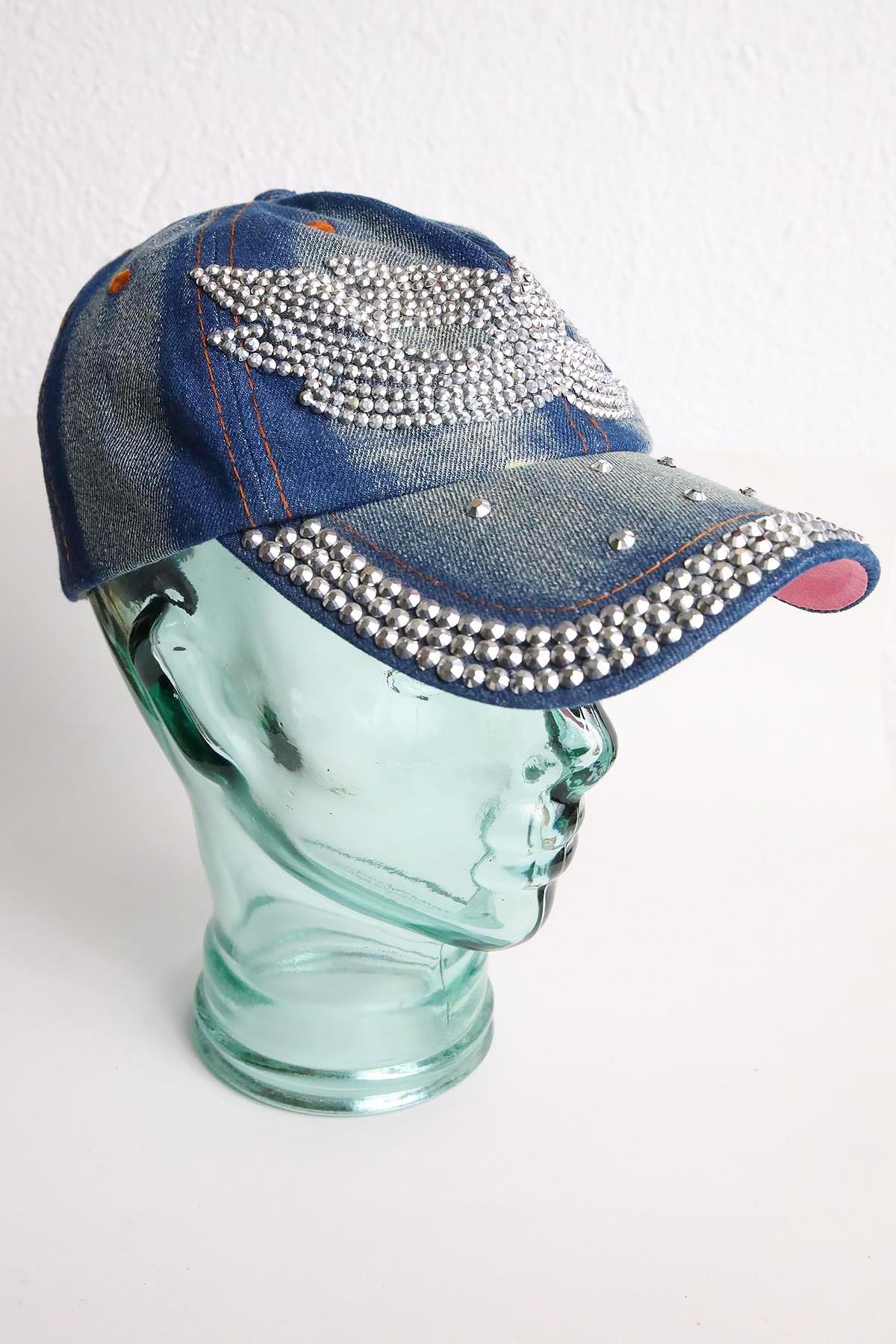  Mavi Taşlı Kot Şapka