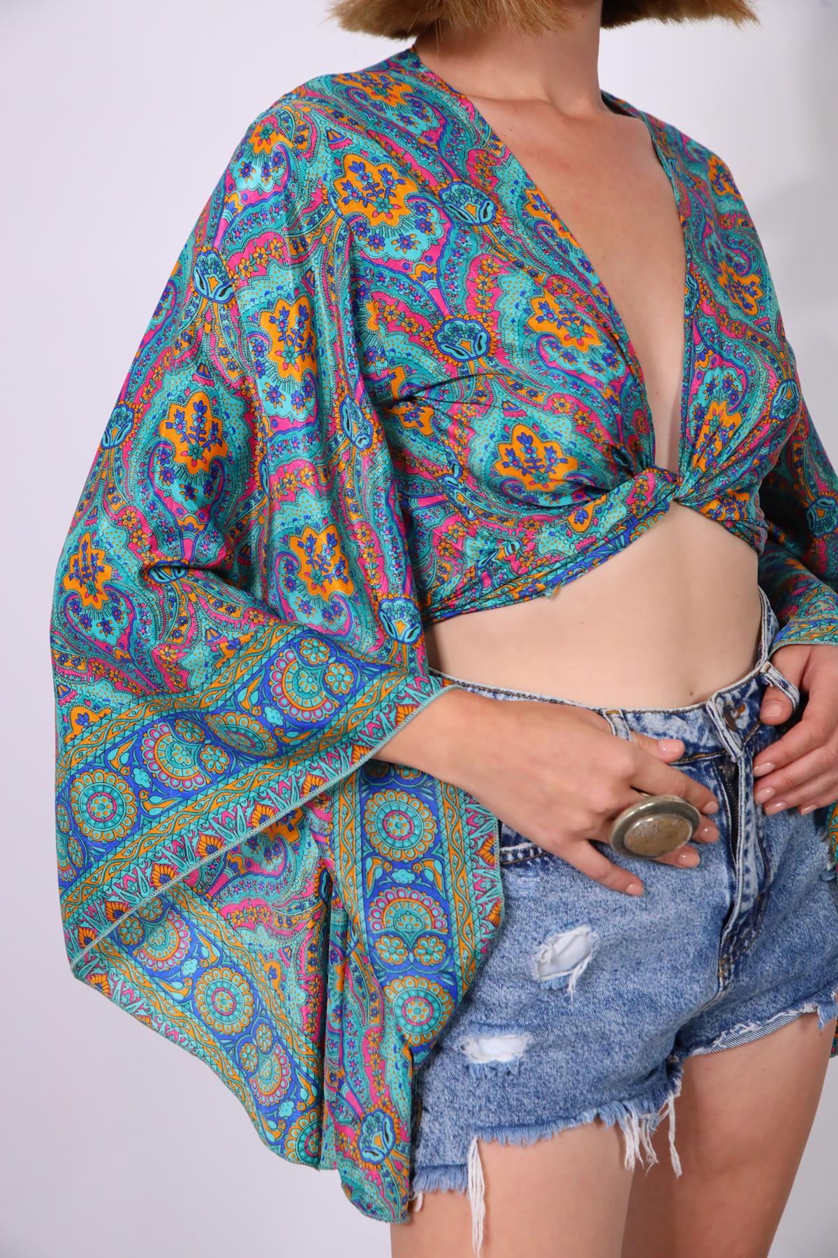 Turkuaz Yarasa Kol İpek Bolero - Şaman Butik Turkuaz Yarasa Kol İpek Bolero