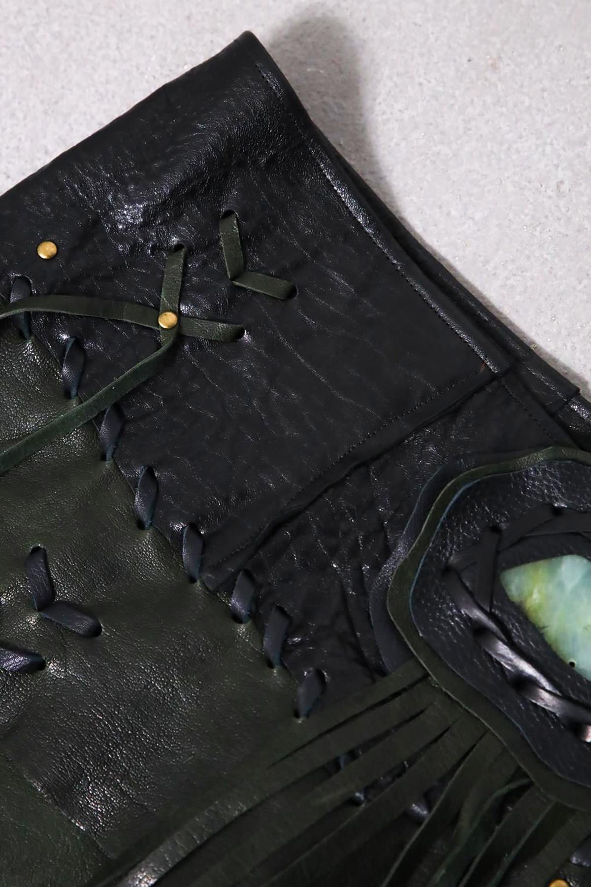 Haki Doğal Taşlı Deri Kemer - Şaman Butik Haki Doğal Taşlı Deri Kemer