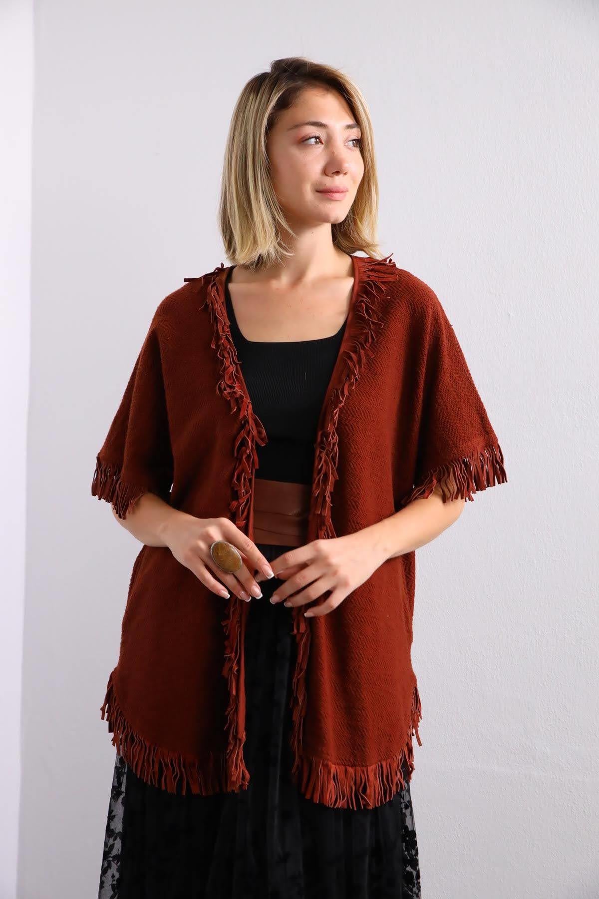 Acı Kahve Tek Düğme Püsküllü Ceket - Şaman Butik Acı Kahve Tek Düğme Püsküllü Ceket