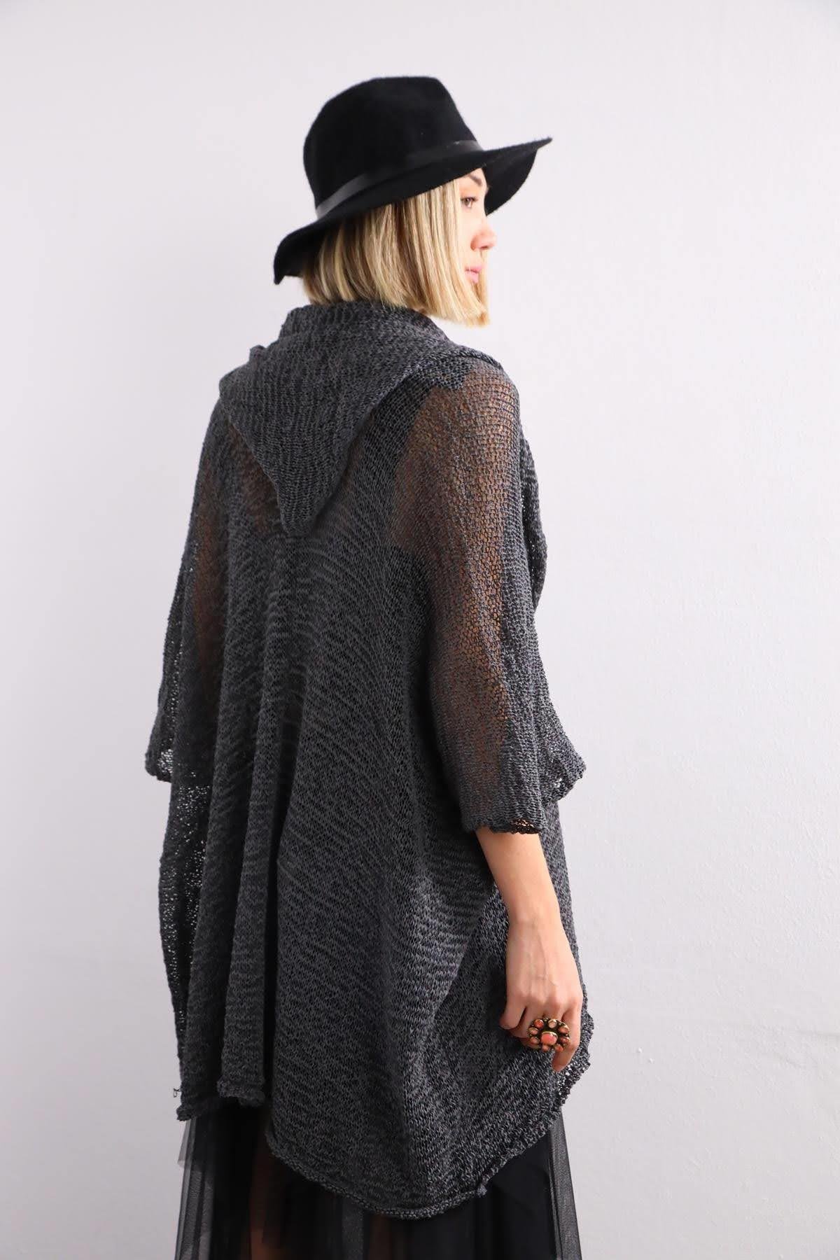  Antrasit Kapüşonlu Merserize Hırka