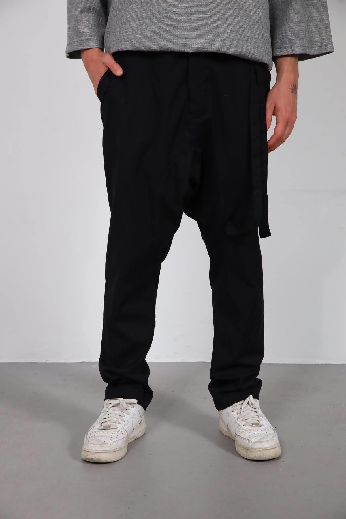  Siyah Düz Paça Kordon Detaylı Şalvar Pantolon