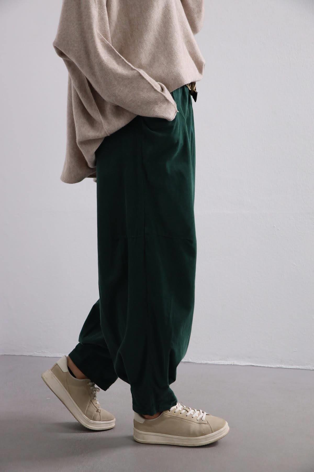 Zümrüt Yeşili Kemerli Kadife Pantolon - Şaman Butik Zümrüt Yeşili Kemerli Kadife Pantolon