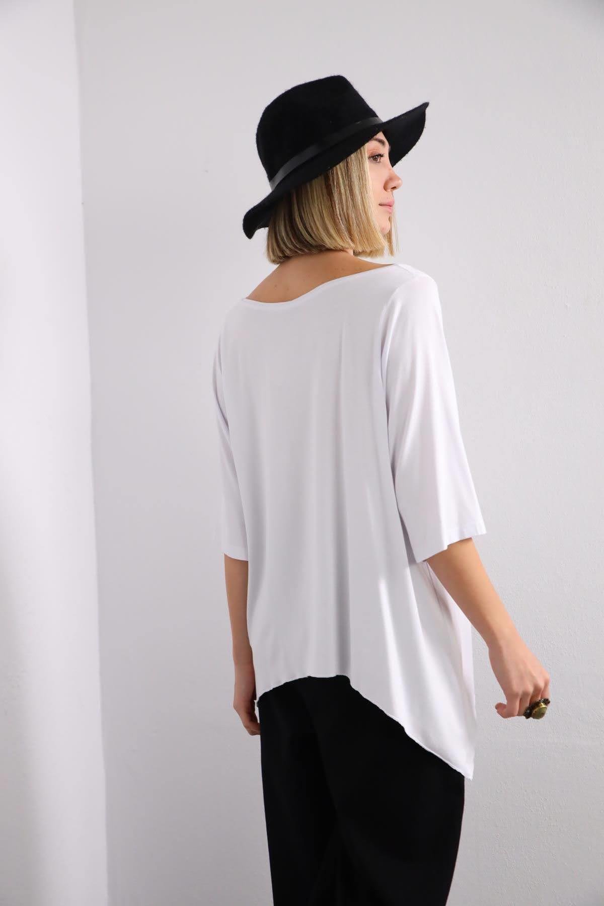 White Long Sides Blouse - Şaman Butik | Shop Online White Long Sides Blouse