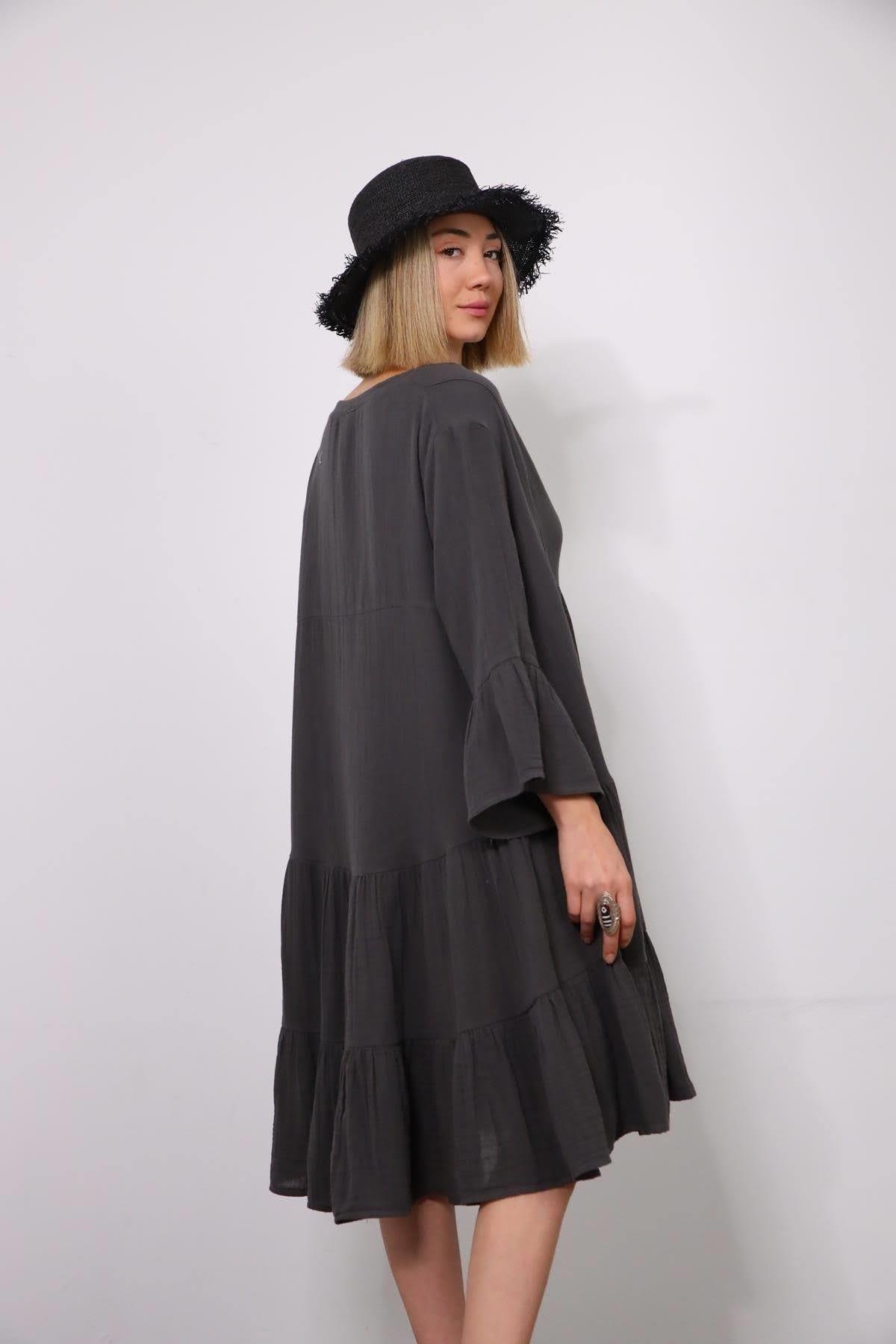 Antrasit Positano Elbise - Şaman Butik Antrasit Positano Elbise