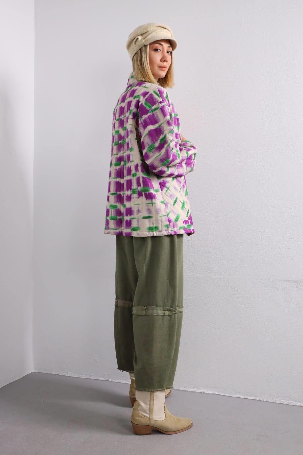 Mor Desenli İnce Mont - Şaman Butik Mor Desenli İnce Mont