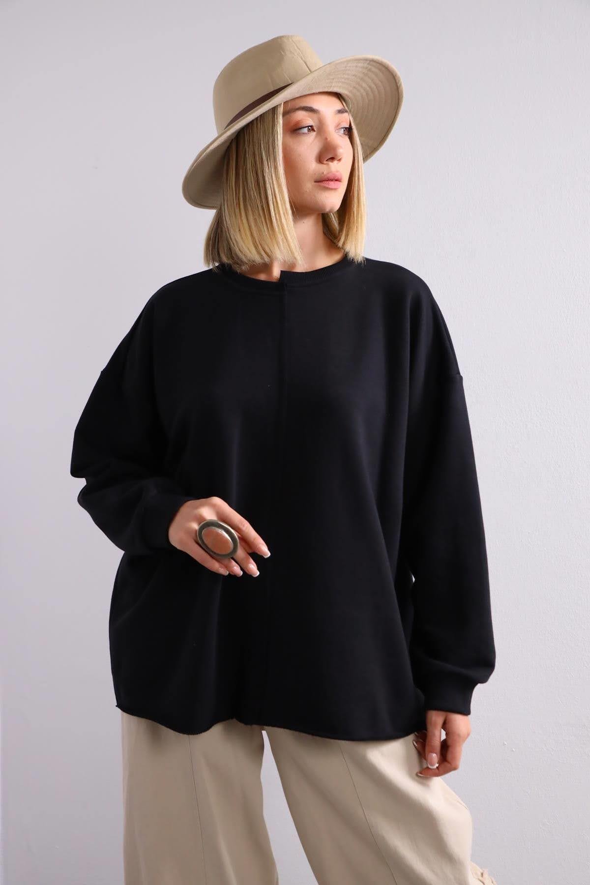  Siyah Önü Dikişli Sweat